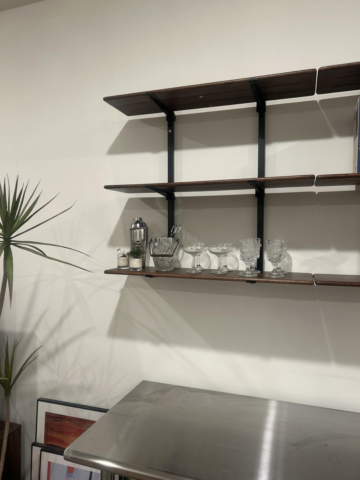 Kate and Laurel Atwood Three-Tiered Adjustable Mango Wood Wall Shelf, 32 x 10 x 30, Walnut Brown and Black, Modular Shelving Unit and Wall Organizer for Entryway Storage or Living Room Display Shelves customer photo 1
