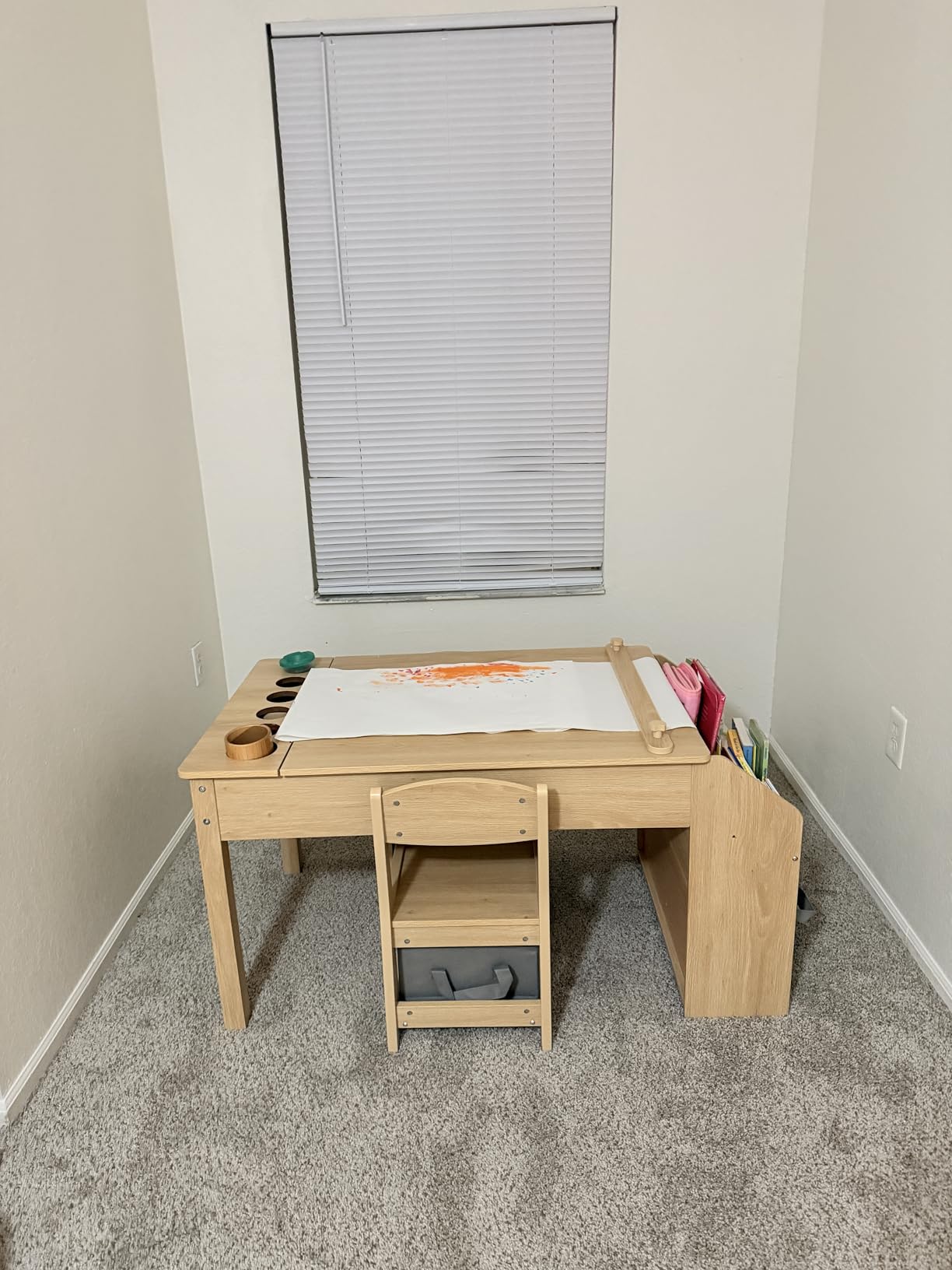 5-in-1 Kids Art Table and Chairs, Toddler Table and Chair Set, Craft Play Desk for Kids, Convertible Art Easel with Paper Roll Holder & Storage Drawers, Children Activity Learning Center - Nature Wood customer photo 1