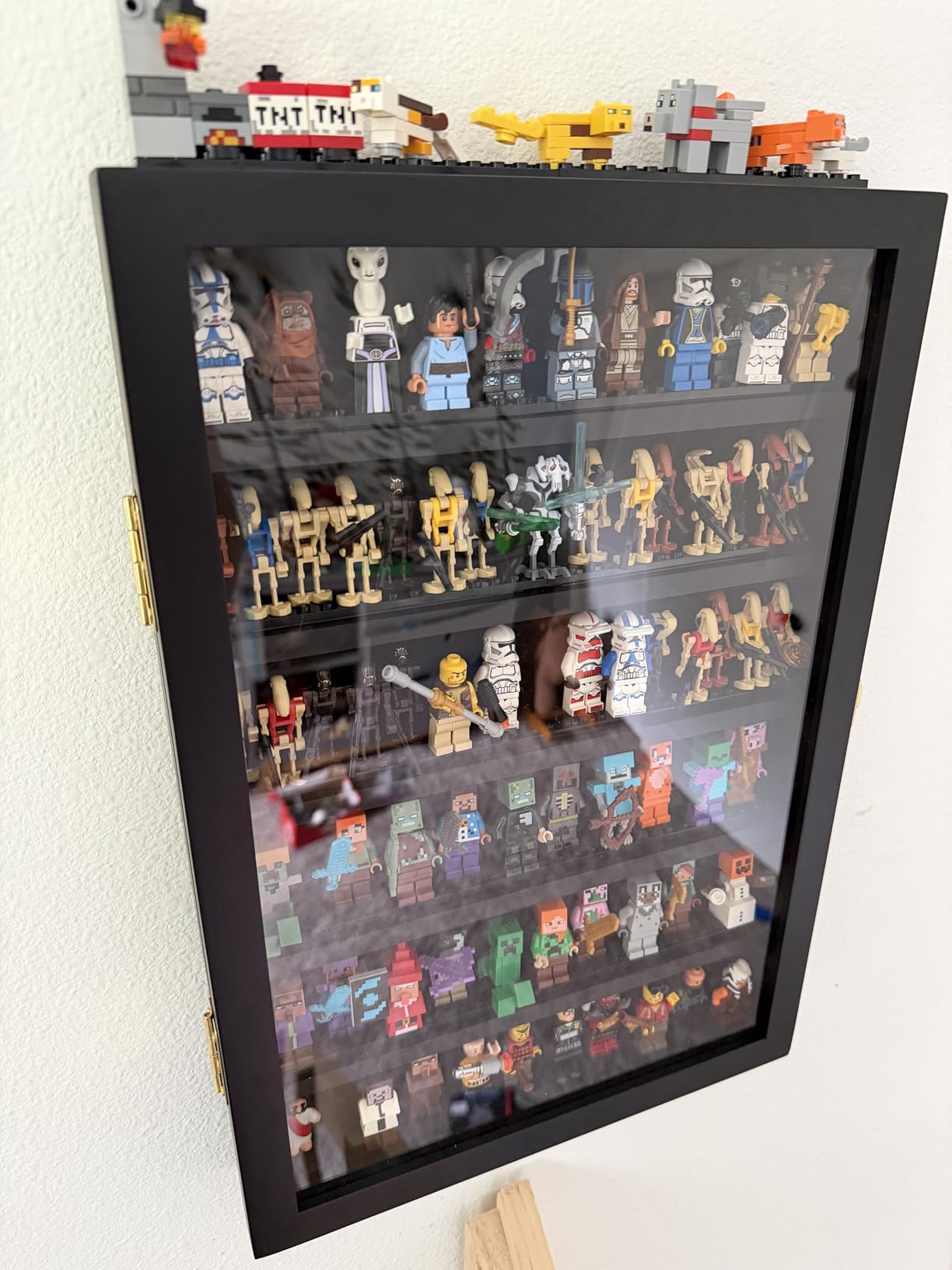 6 Layers Minifigure Display Case for Lego, Building Wall Display Cabinet Showcase for Small Miniature Collectibles Mini Brands, Wall-Mounted Display Case with Lockable Door, Black Finish Frame customer photo 1