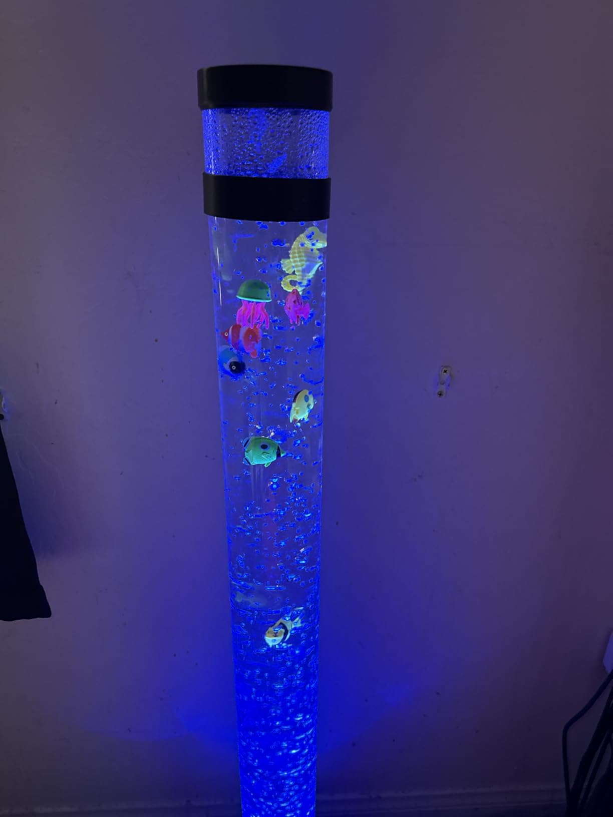 Special Supplies Aquarium Sensory Fish Bubble Light Tube with 16 LED Color Changing Nightlight Effect, Remote Control and Fish Colorful Floor Standing Lamp for Kids and Adults (4 feet) (Black) customer photo 1