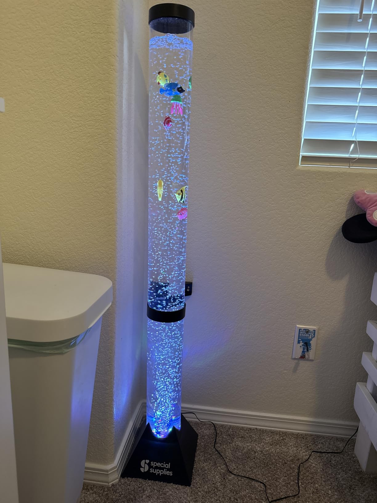 Special Supplies Aquarium Sensory Fish Bubble Light Tube with 16 LED Color Changing Nightlight Effect, Remote Control and Fish Colorful Floor Standing Lamp for Kids and Adults (4 feet) (Black) customer photo 2
