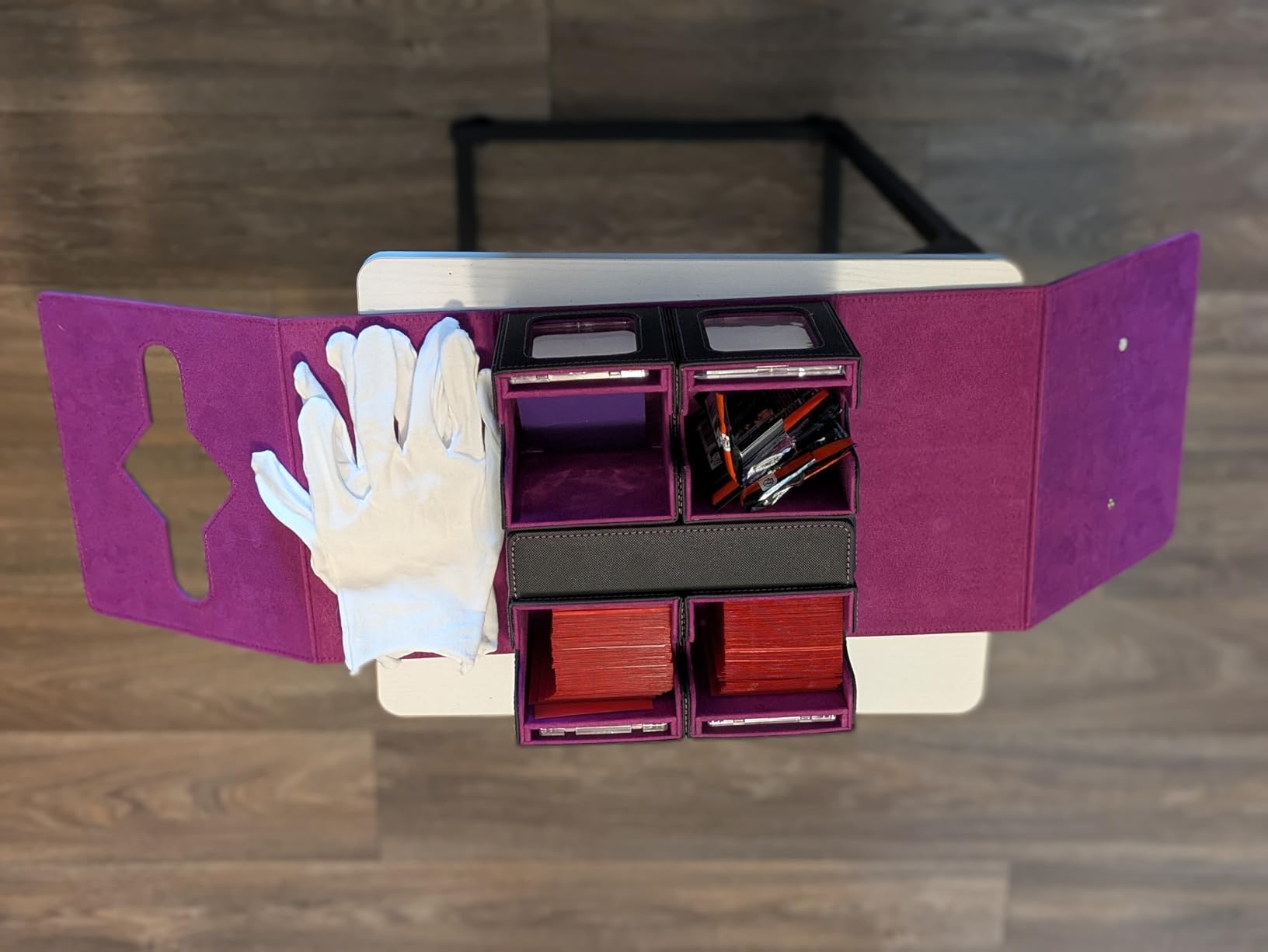 Commander Deck Box for MTG, Trading Card Storage Box Holds 400+ Double-Sleeved Cards, 5 IN 1 Removable Card Case with Dice Tray, Display Window with Magnetic Card Holders for TCG/CCG (Black Purple) customer photo 1