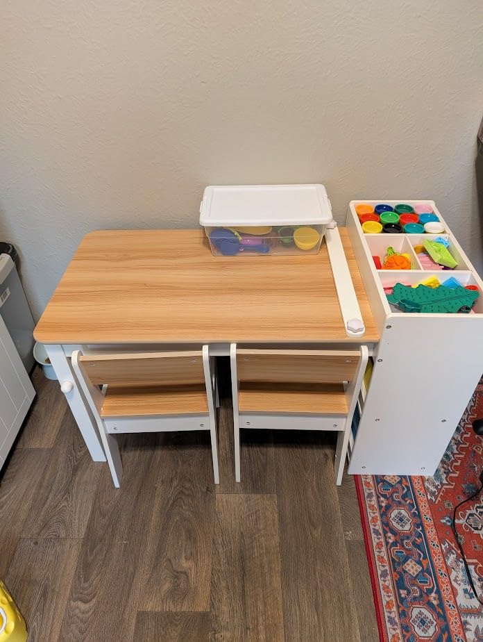 Kids Art Table and Chair Set with 2 Chair & Bins, 44
