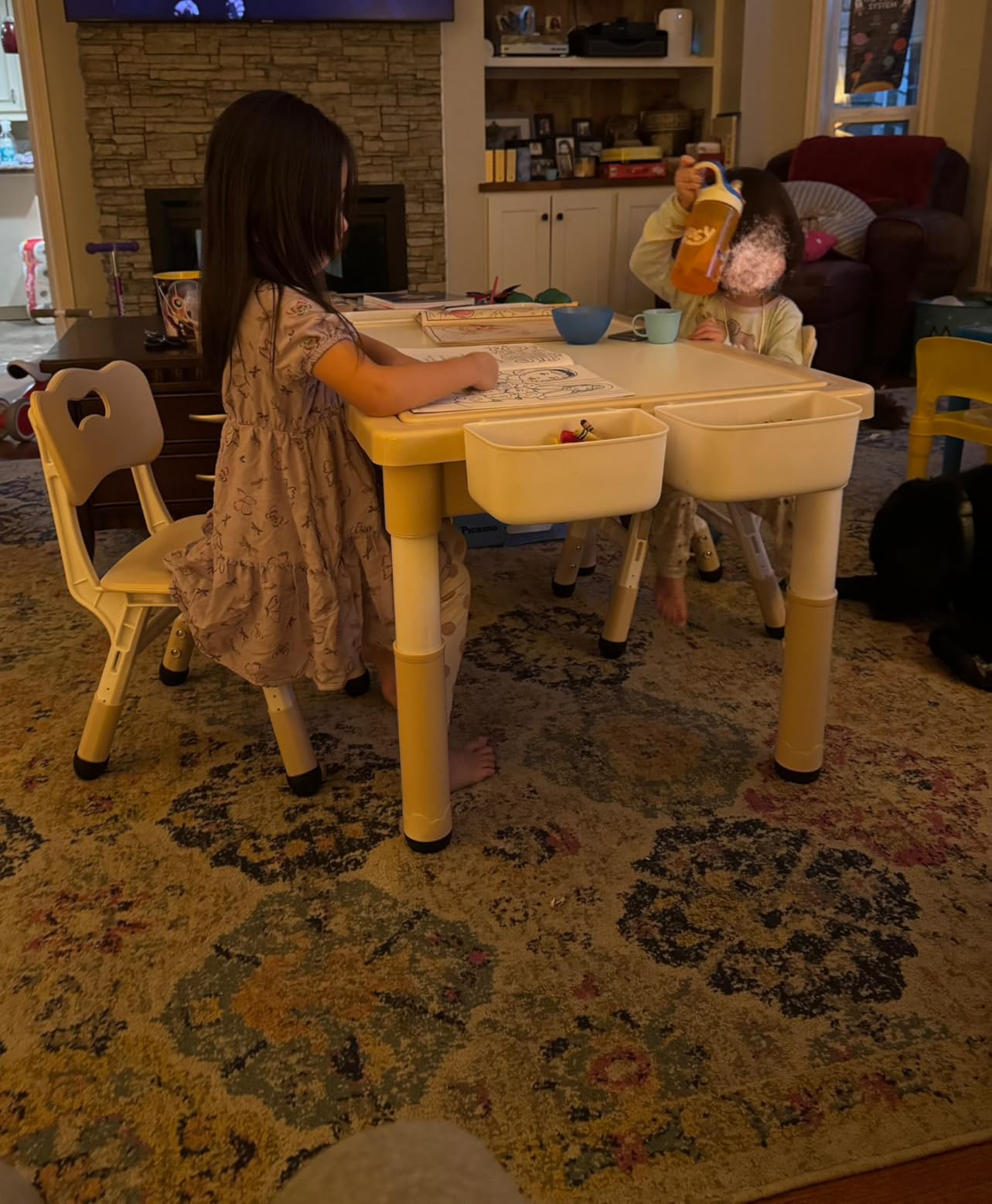 Kinder King Kids Table & 2 Chairs Set, Adjustable Heights, Storage, Grey | Graffiti & Building Blocks Tabletop, Children Activity Table Toddler Furniture Set for Playroom, Daycare, Home, Age 3+ customer photo 2