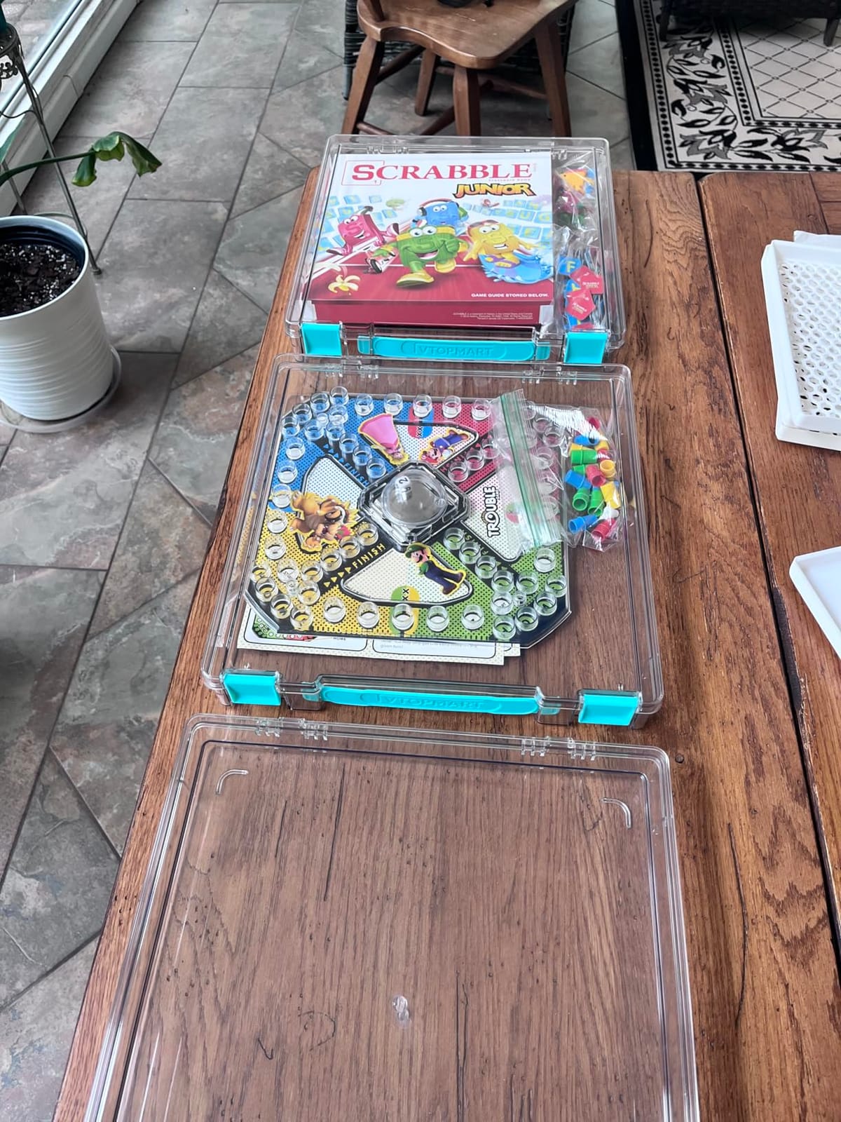 Vtopmart 3 Pack Board Game Storage with Handle and Snap-Tight Latch Lid | Clear Craft Organizer Fit 12
