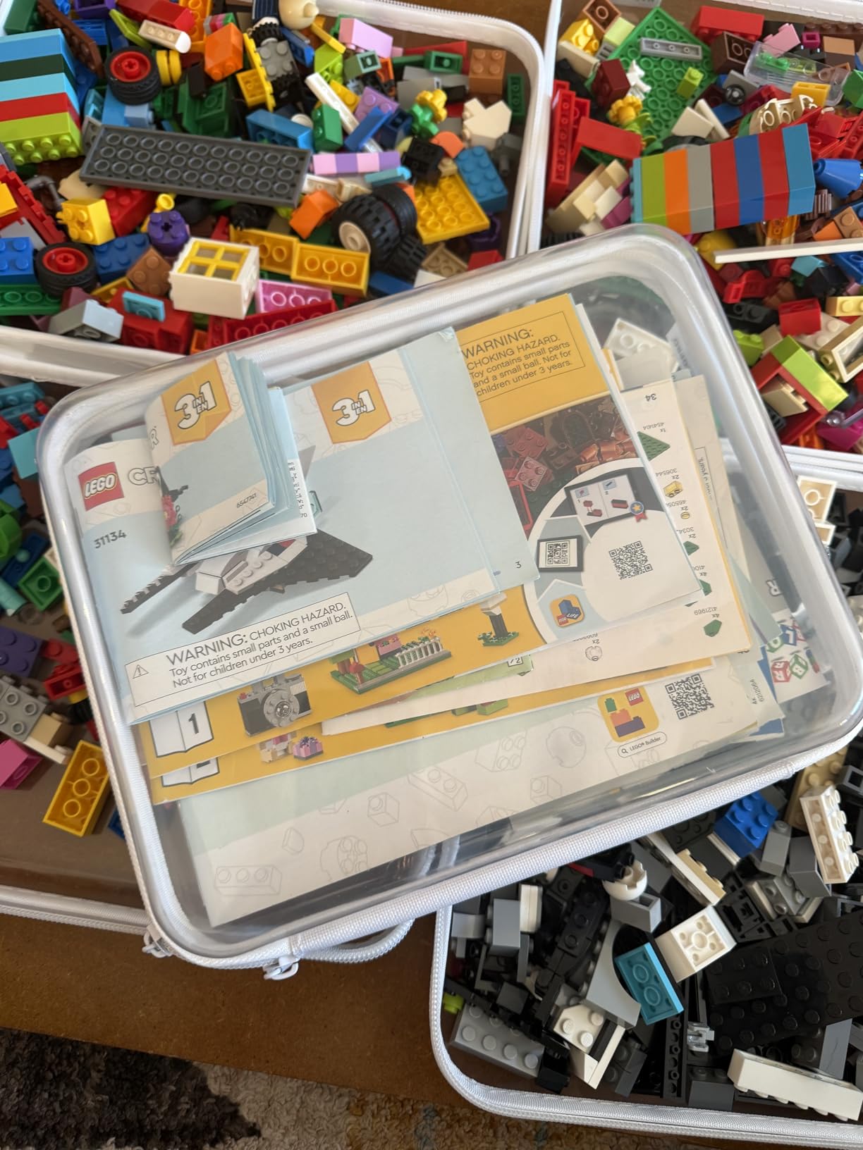 4PCS Large Clear Hard Shell Zipper Case, Makeup Organizer & Toy Storage Bag for Lego Bricks, Diaper Pouches, Cosmetic Bags, Transparent Pencil box, Puzzle Board Game, Portable Travel Toiletries customer photo 1