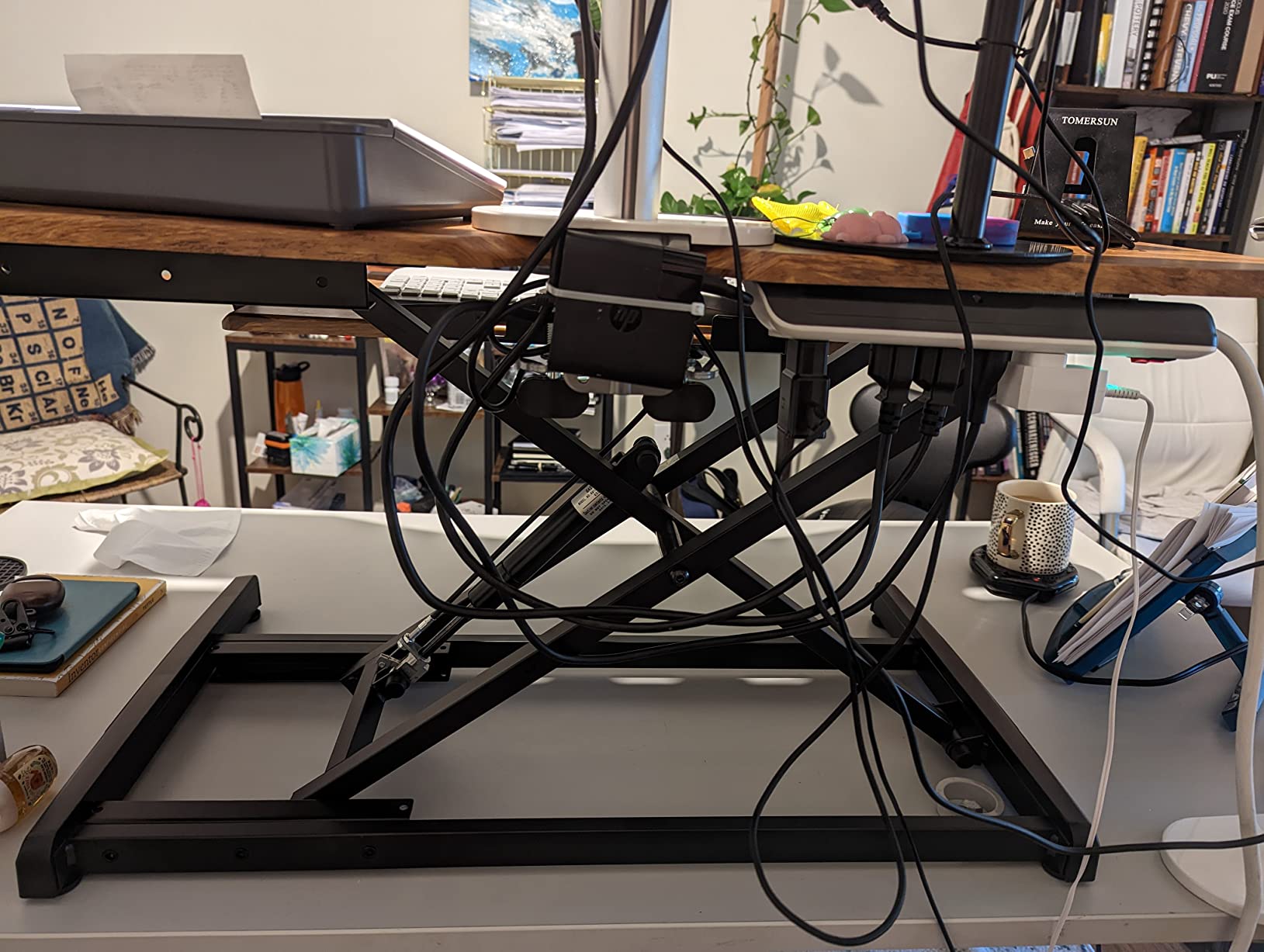 FEZIBO 83 x 37 Inch Electric Standing Desk with Integrated Dual-Beam & Cable Management, Memory Height Adjustable Computer Desk for Home Office Workstation, 1