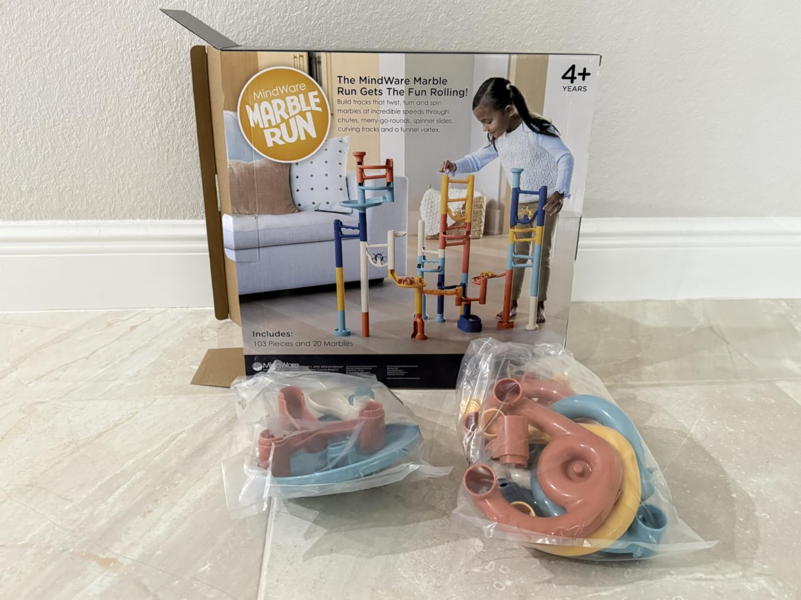 MindWare Marble Run Neutral Colors | Build working marble runs and watch them roll. Includes 103 durable pieces and 20 marbles. customer photo 1