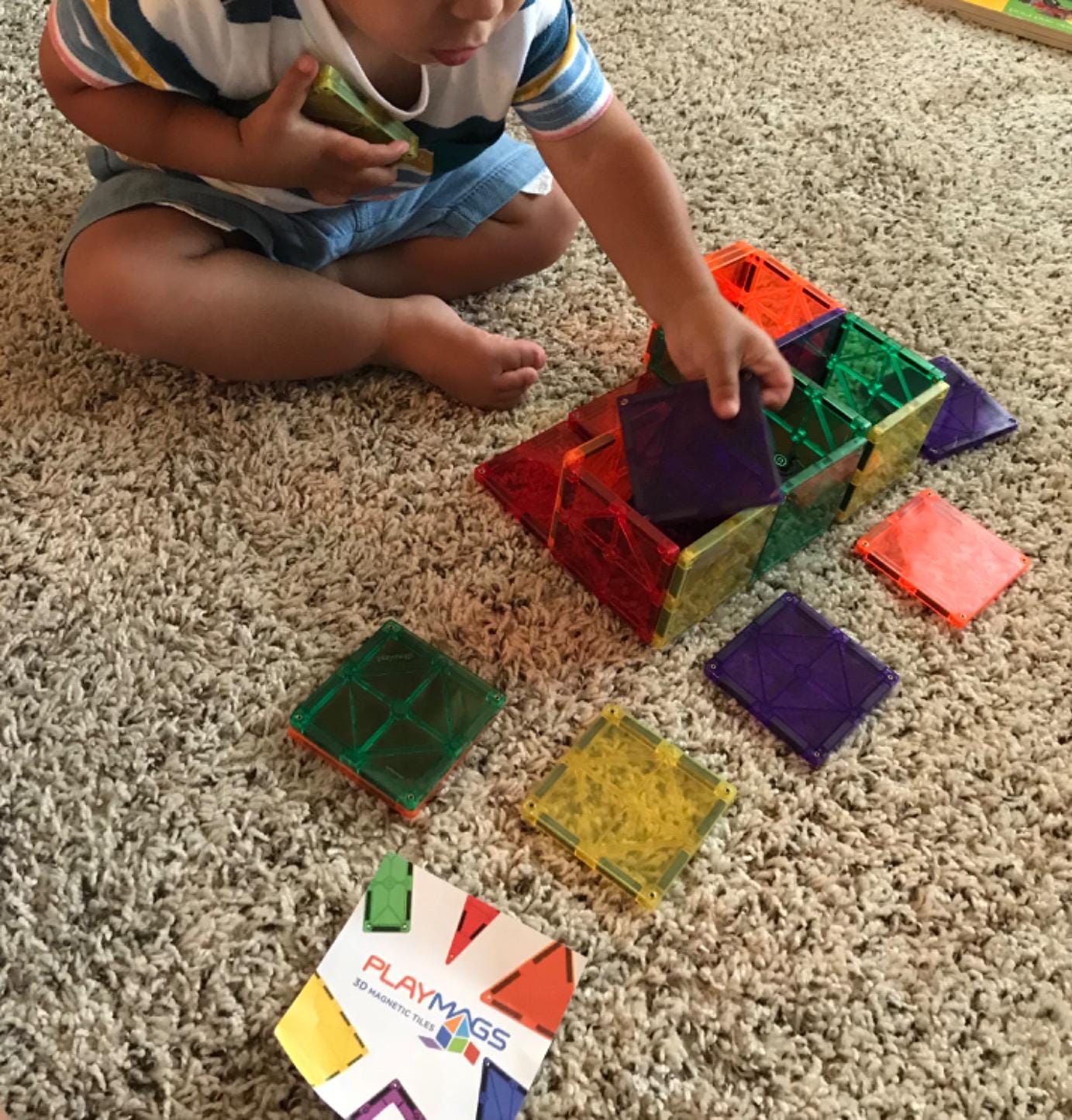Playmags 60-Piece 3D Magnetic Tiles Squares Set - Featuring Supermags Twice as Strong, Riveted for Safety, STEM Educational Building Blocks for Kids, Compatible with Major Brands, Ages 3+ customer photo 2