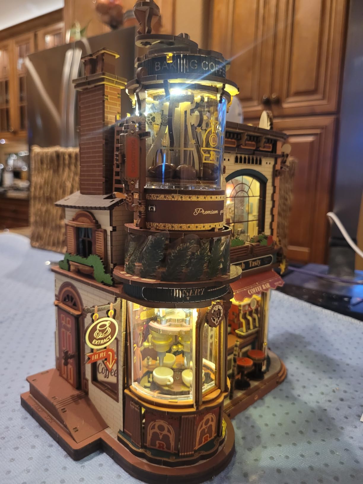 ROKR Moving Dream Coffee Factory DIY Miniature House Kit - 3D Wooden Puzzles for Adults with Music Box & LED Lights, No Glue Kinetic Model Building Kit, Unique Home Decor Gifts for Adults Women Men customer photo 2