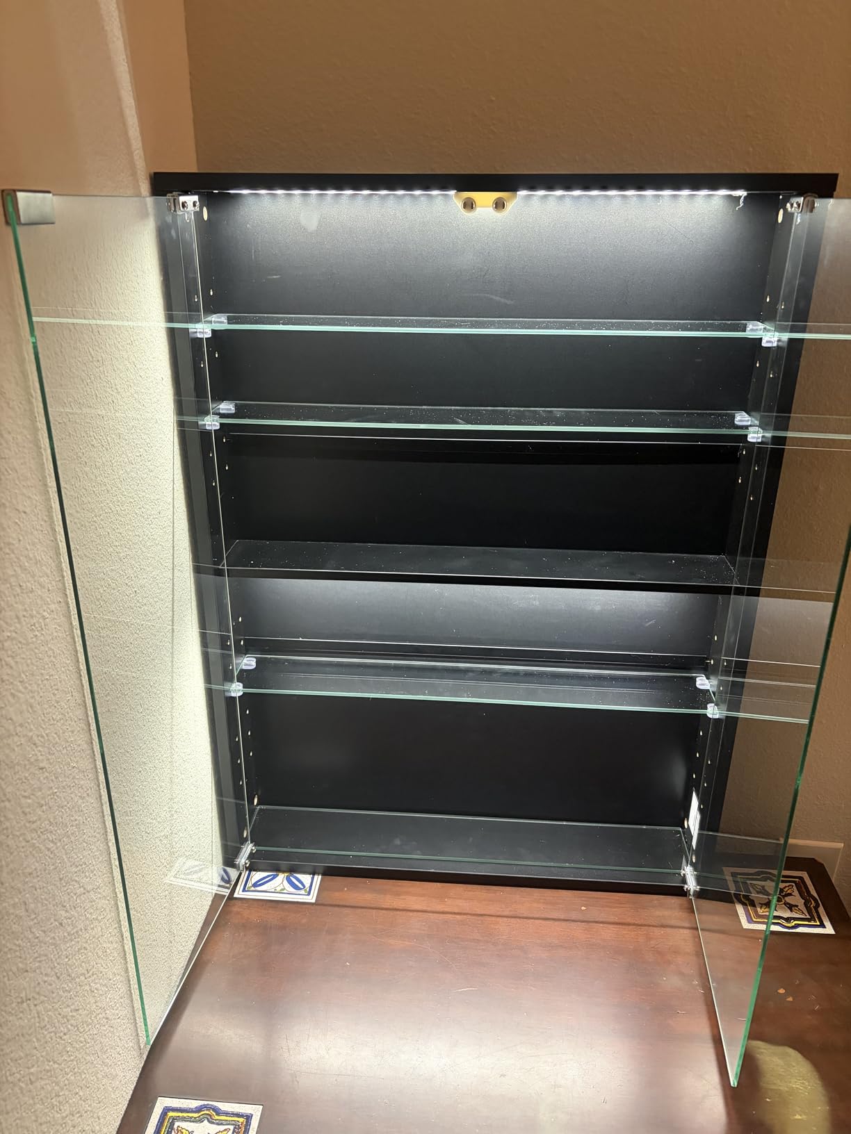 6-Tier Wall Display Case with Glass Doors, LED Sports Card Display Case with Adjustable Glass Shelves, Shot Glass Display Case for Collectibles, Display Cabinet for Trading Cards, Black customer photo 2