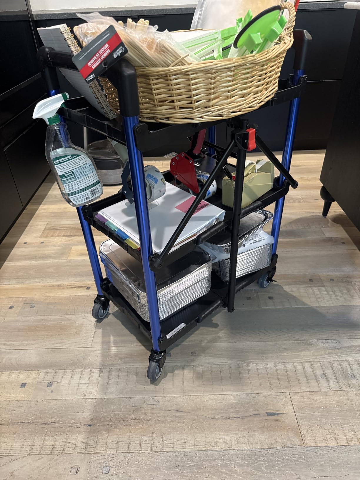 WORKPRO Heavy Duty 3-Tier Utility Cart, 450 LBS Folding Cart with Wheels | Built-In Pegboard & Hooks Keep Tools Organized, Collapsible Design with Carry Handle for Garage, Workshop, Warehouse & Home customer photo 2
