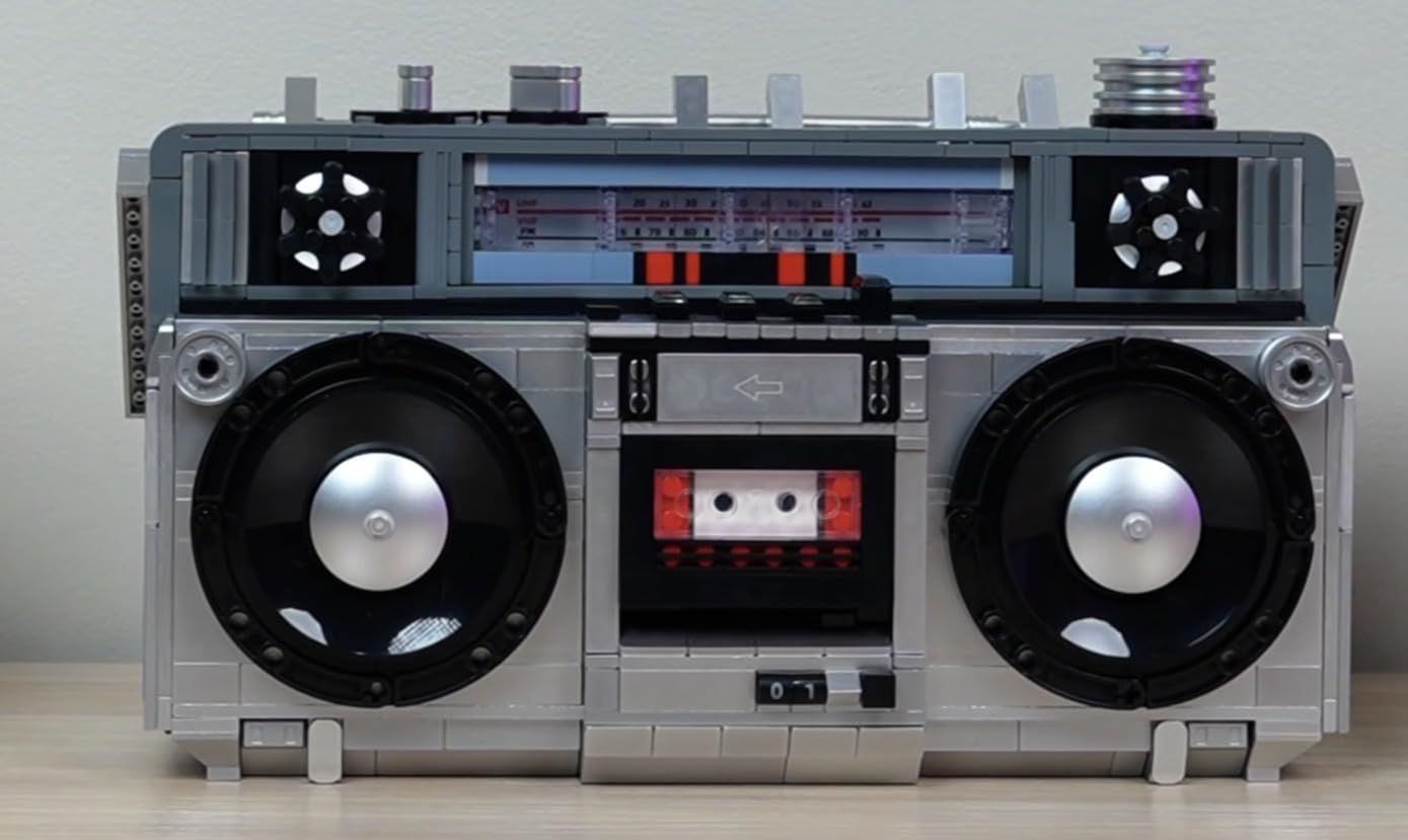 Retro Boombox Building Set, Vintage Cassette Player Model | Ejectable Cassette, Moving Tuning Dial, Folding Antenna & Handle, 1980s-Inspired Collectible Display Music Gift for Adults customer photo 1