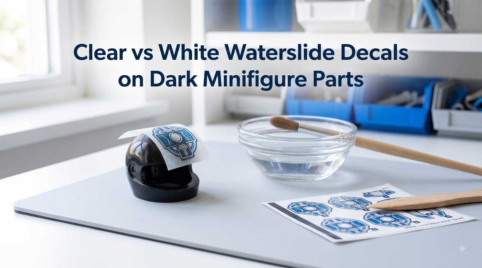 Clear vs White Waterslide Decals on Dark Minifigure Parts