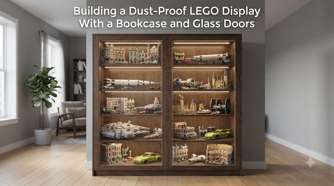 Building a Dust-Proof LEGO Display With a Bookcase and Glass Doors