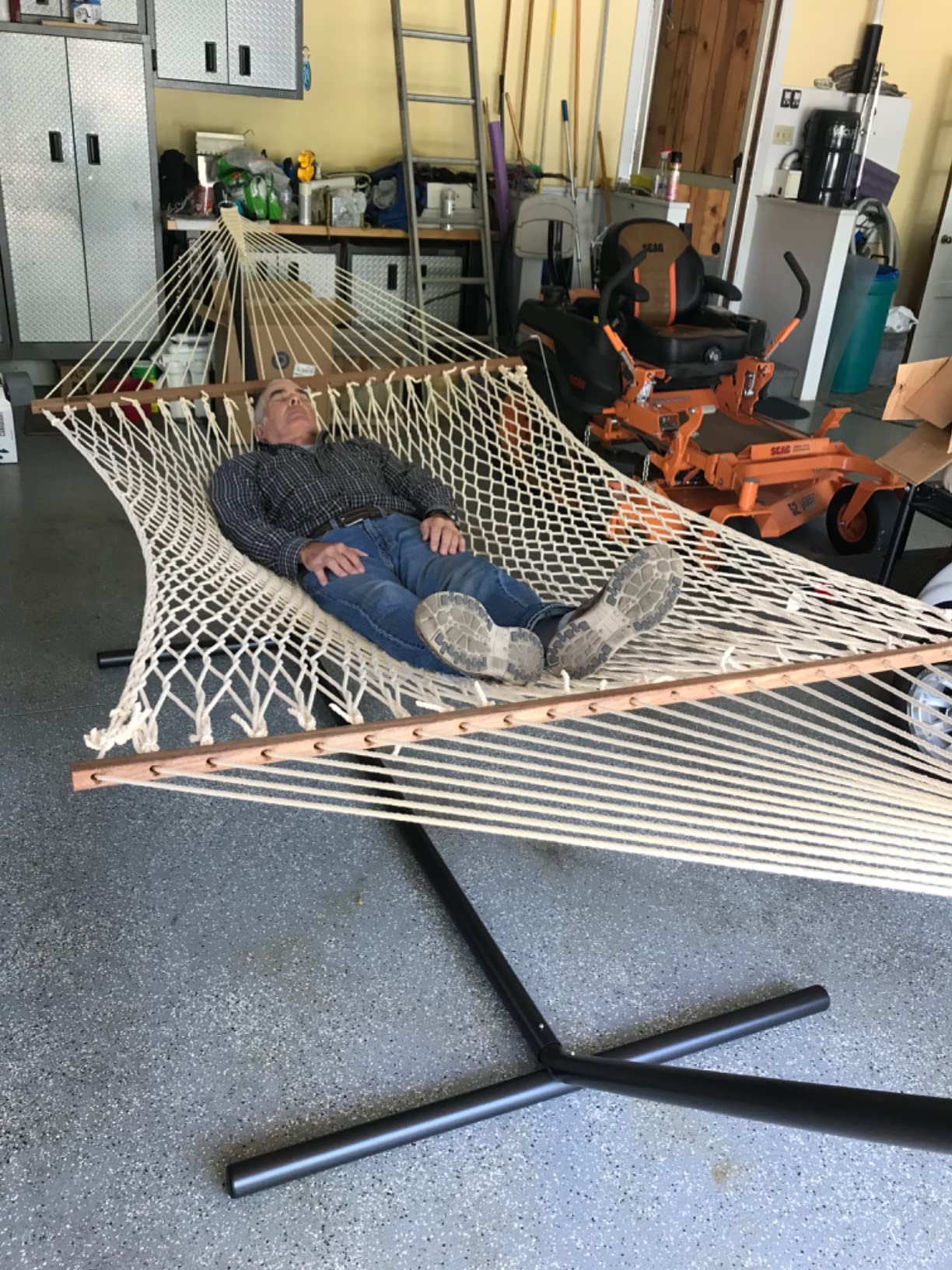 Hatteras Hammocks 15 ft. Tri-Beam Steel Hammock Stand with Right Connection Design and Cape Shield Powder Coating, 600 LB Weight Capacity, Handcrafted in The USA - Black customer photo 1