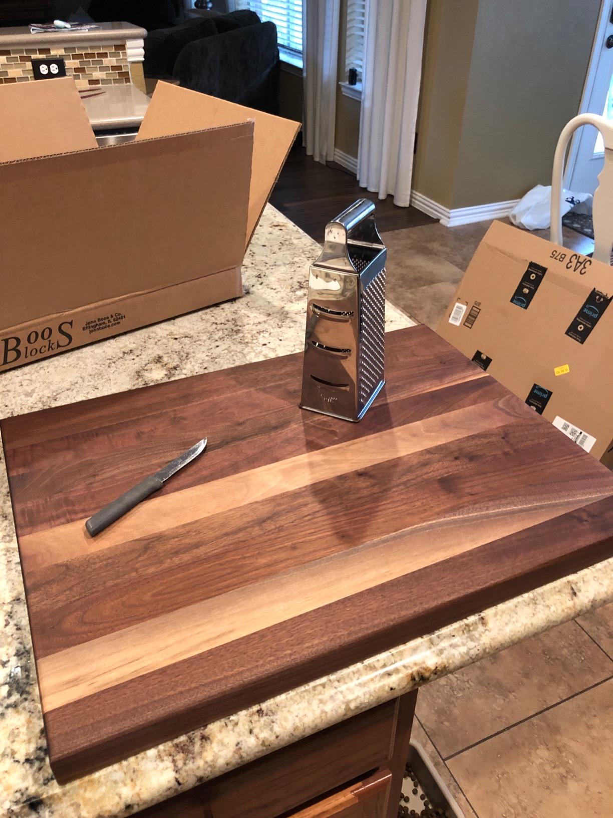 John Boos R-Board Series Rectangular Wooden Maple Cutting Board 24”x18” – 1.5” Thick, 18-lb Reversible Butcher Block with Edge-Grain & Finger Grips – Made in the USA customer photo 1