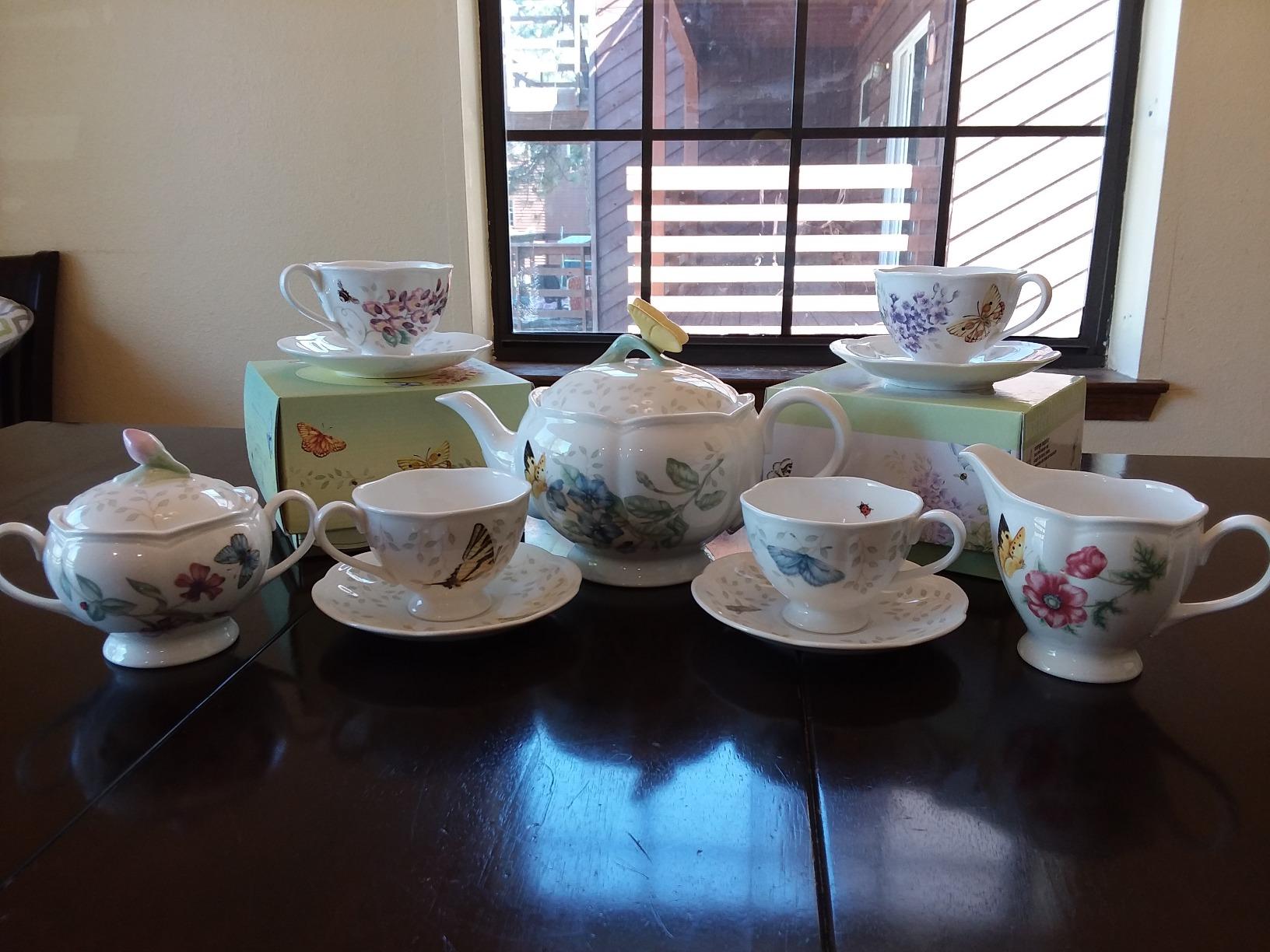Lenox Butterfly Meadow Porcelain Teapot and Tea Cup Set, 9-Piece, 48oz customer photo 1