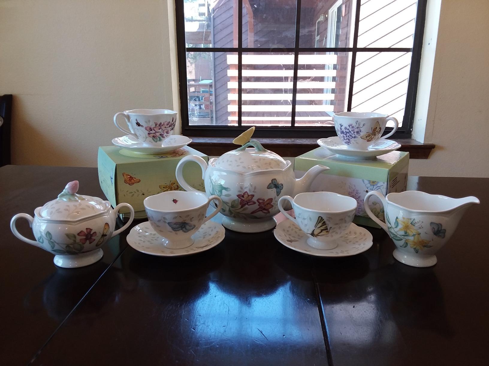 Lenox Butterfly Meadow Porcelain Teapot and Tea Cup Set, 9-Piece, 48oz customer photo 2