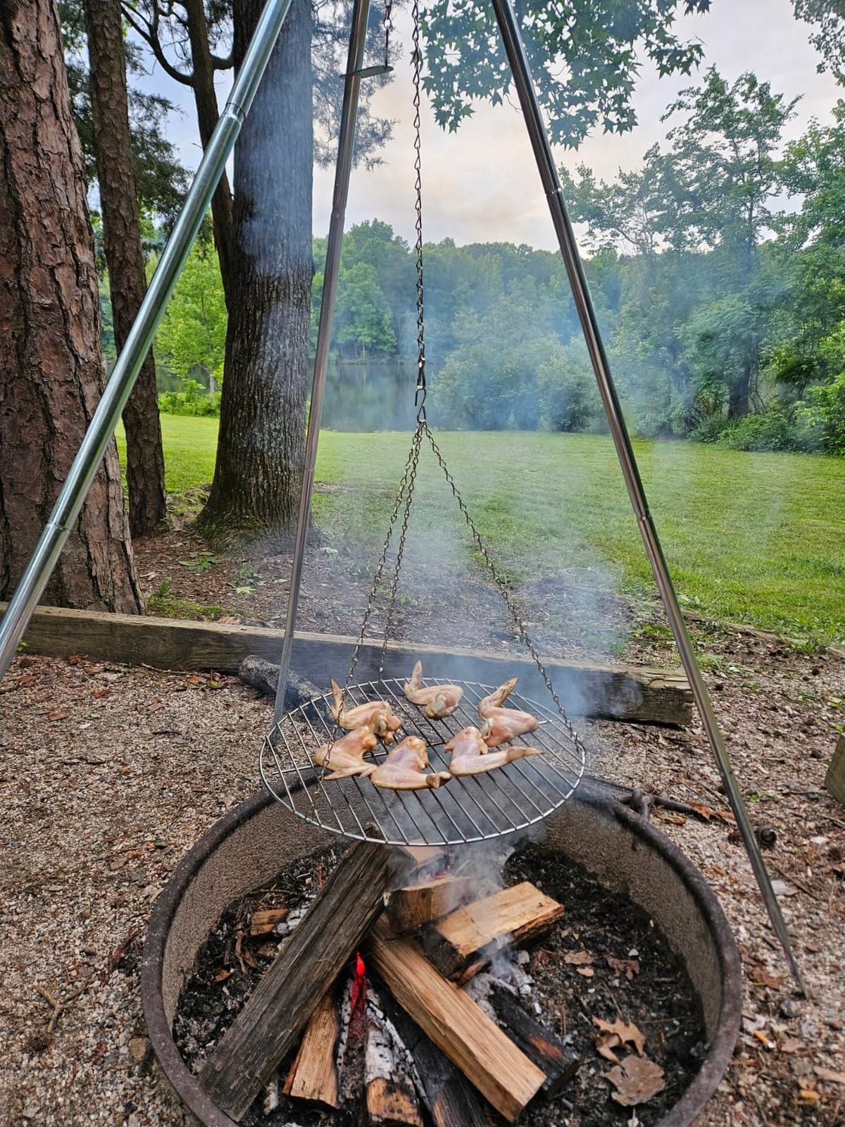Coleman Tripod Campfire Grill & Lantern Hanger, Grill Grate with Adjustable Height for Cooking Over Fire, Steel Firepit Cooking Rack customer photo 2