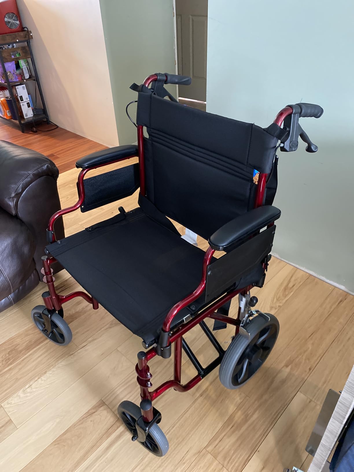 NOVA Heavy Duty Bariatric Transport Chair with 400 lb. Weight Capacity, 22” Extra-Wide Seat with Locking Hand Brakes, Flip Up Arms (for Easy Transfer), Anti-Tippers, 12” Rear Wheels, Color Red customer photo 2