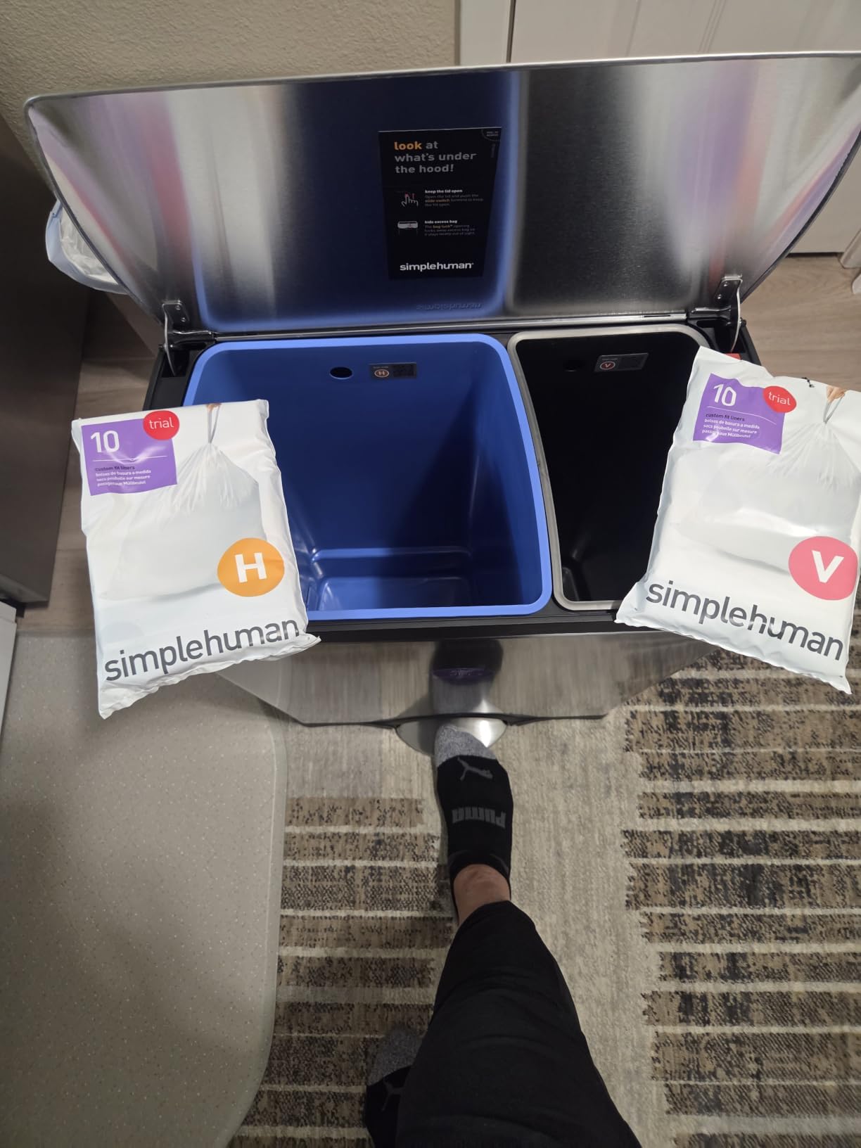 simplehuman Rectangular Dual Compartment Recycling Kitchen Step Trash Can, 46 Liter, Brushed Stainless Steel customer photo 2
