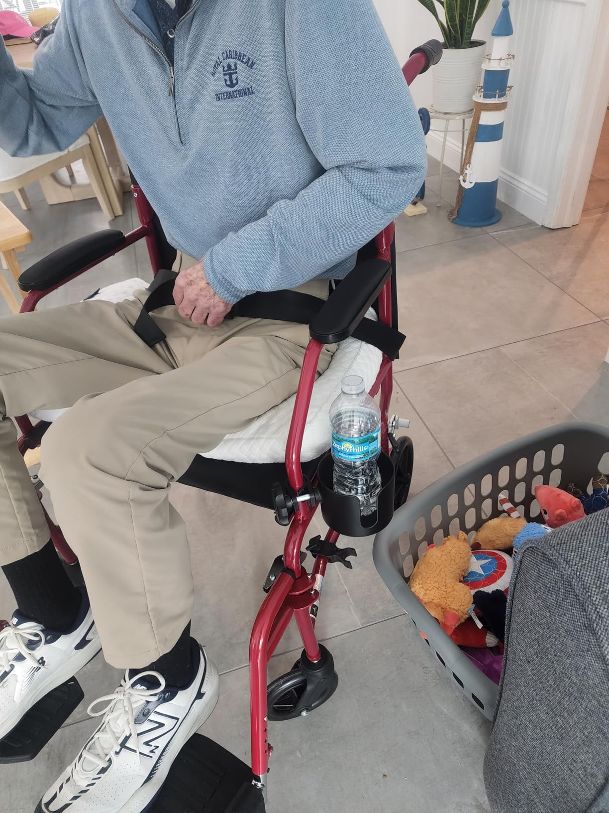 Medline Ultra Lightweight Transport Wheelchair for Adults, Foldable, 19-Inch Seat Width, Red Frame, Black Upholstery customer photo 1