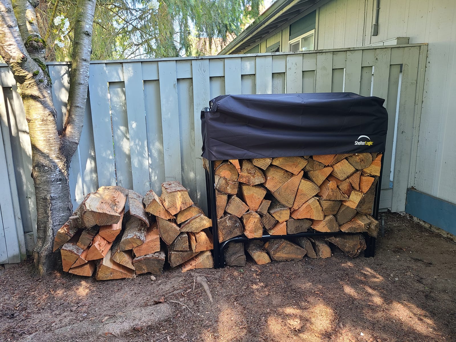 ShelterLogic 4' Adjustable Heavy Duty Outdoor Firewood Rack with Steel Frame Construction and Water-Resistant Cover customer photo 1