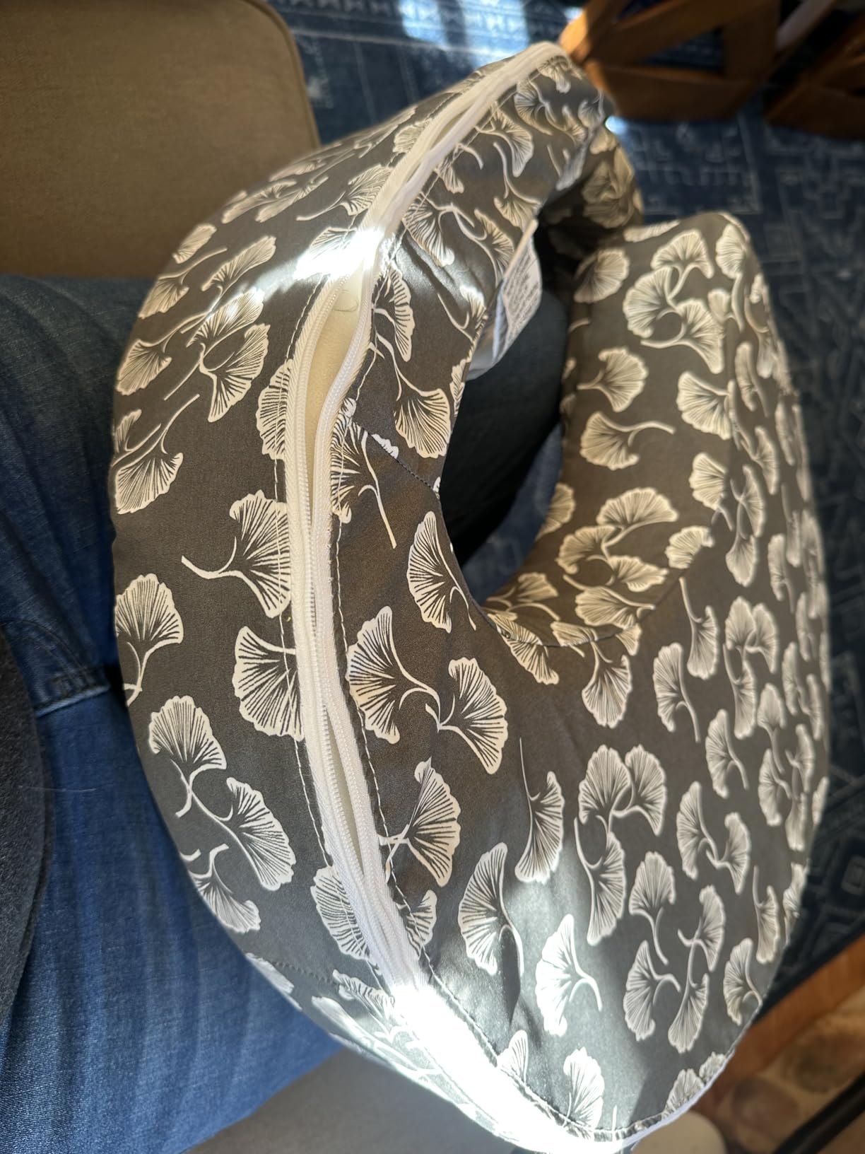 My Brest Friend Original Nursing Pillow Enhanced Ergonomics Essential Breastfeeding Pillow Support For Mom & Baby W/ Convenient Side Pocket, Double Straps & Slipcover, Navy Bluebells customer photo 2