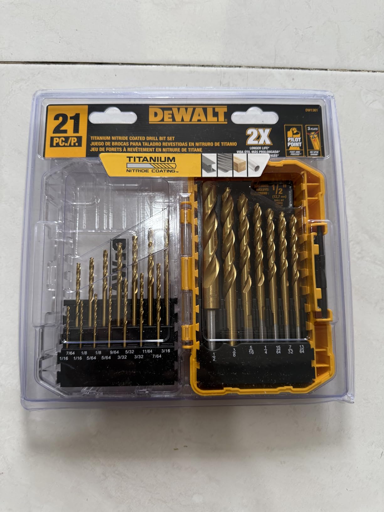 DEWALT Drill Bit Set, 21 Pc. Titanium Nitride Coated Pilot Point DEWALT Bit Set with Case for Wood, Metal and Plastic (DW1361) customer photo 2
