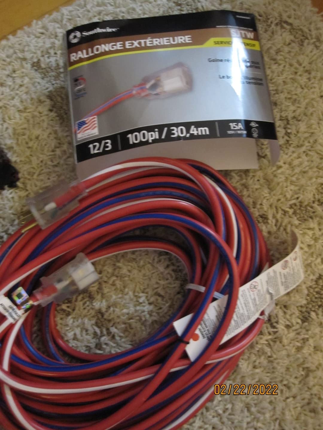 Southwire Heavy Duty Extension Cord, 50Ft, 12 Gauge, 3 Conductor, Outdoor Cord, Lighted End, SJTW, Red/White/Blue, 2548SWUSA1 customer photo 1