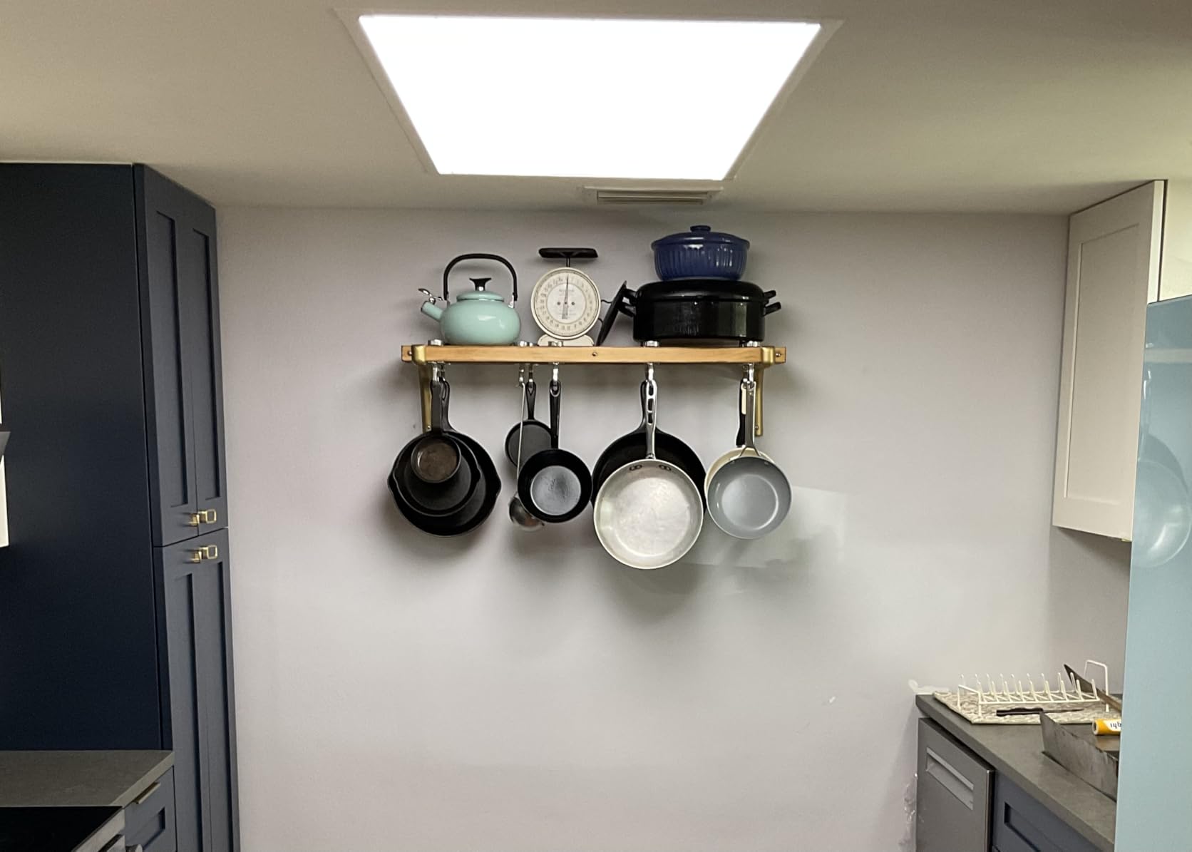 Cooks Standard Classic Ceiling Wood Pot Rack, 24x18 Inch Heavy Duty Hanging Cookware Organizer with Metal Grate & Solid Cast Aluminum Hooks, Movable Tracks Design customer photo 2