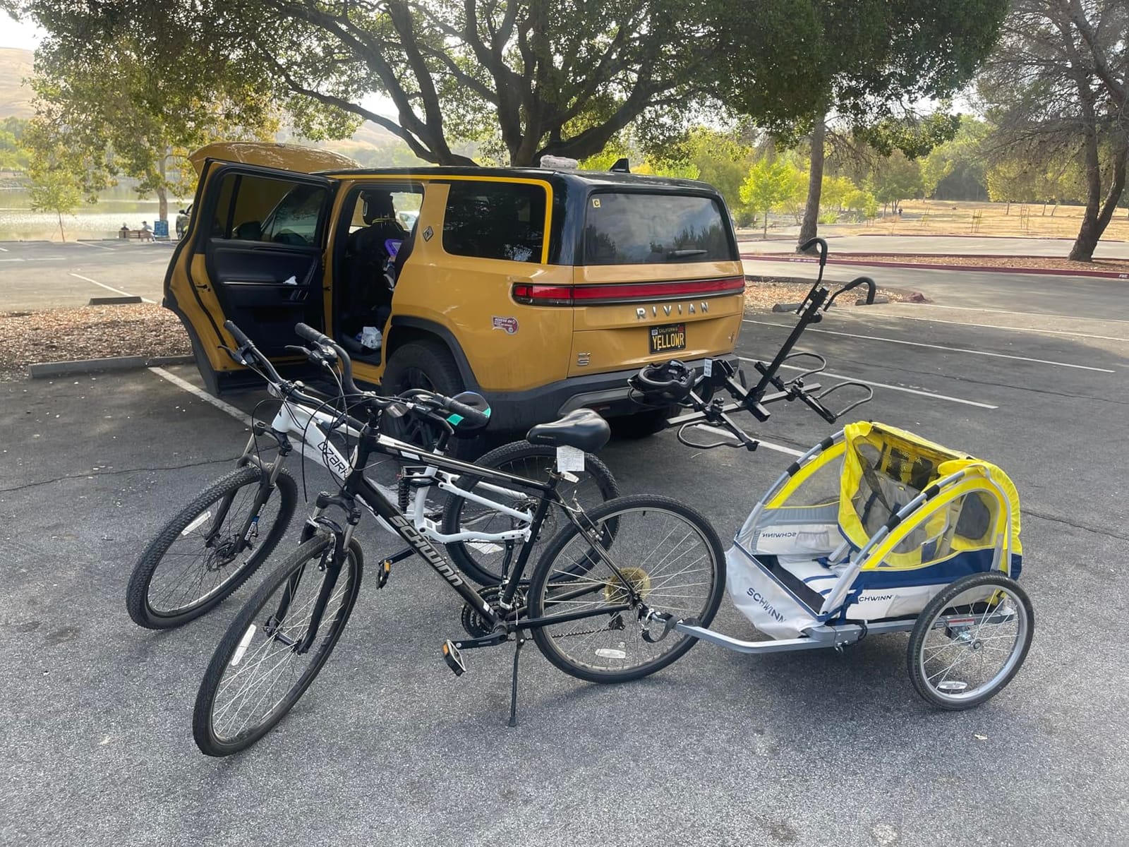 Schwinn Echo Child Bike Trailer, Max of 2 Children with Total Weight of 80 lbs., Canopy, 20-Inch Air-Filled Tires, Yellow/Grey customer photo 2