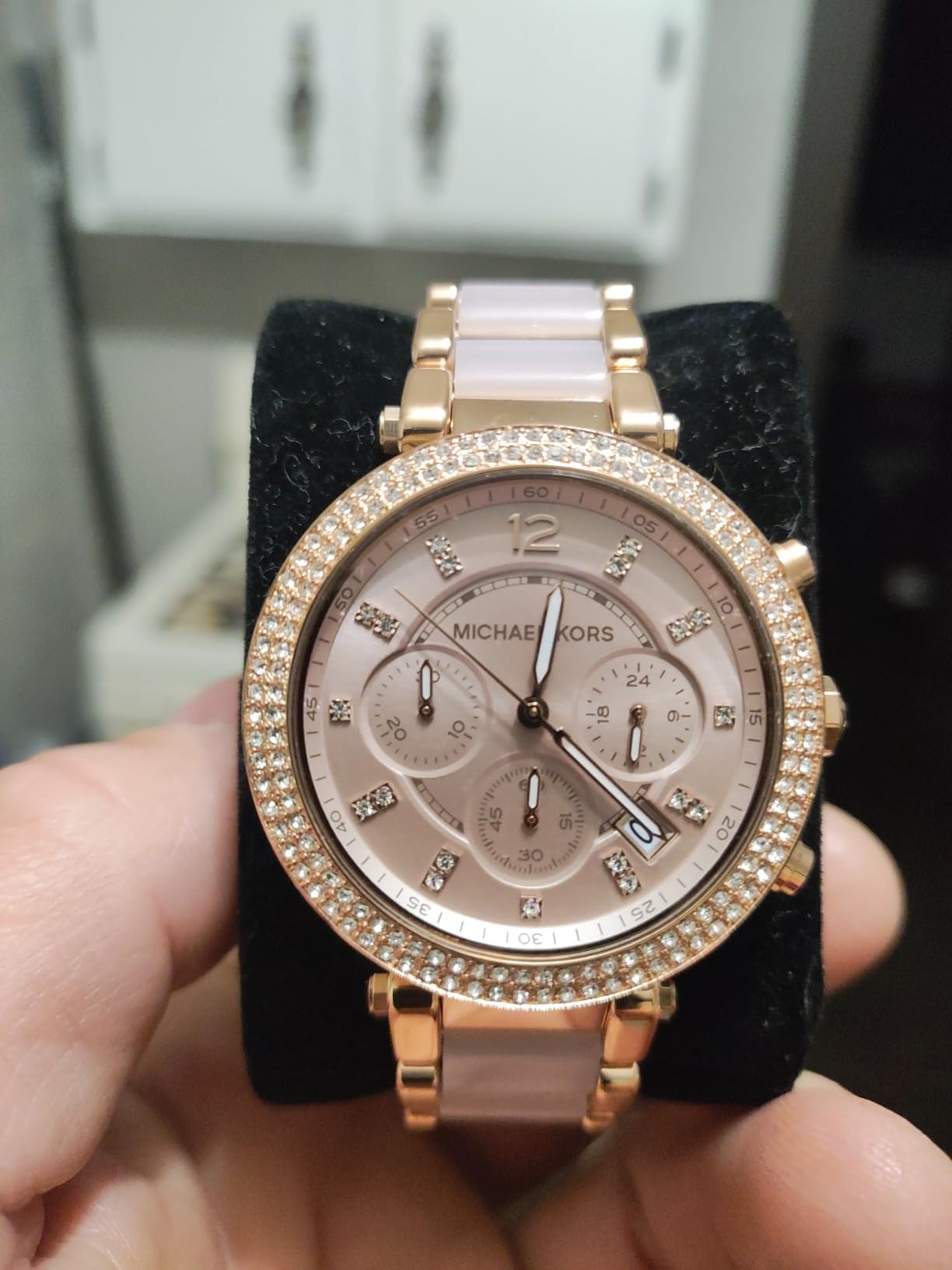 Michael Kors Parker Women's Stainless Steel and Pavé Crystal Watch with Steel, Leather, or Silicone Band customer photo 2