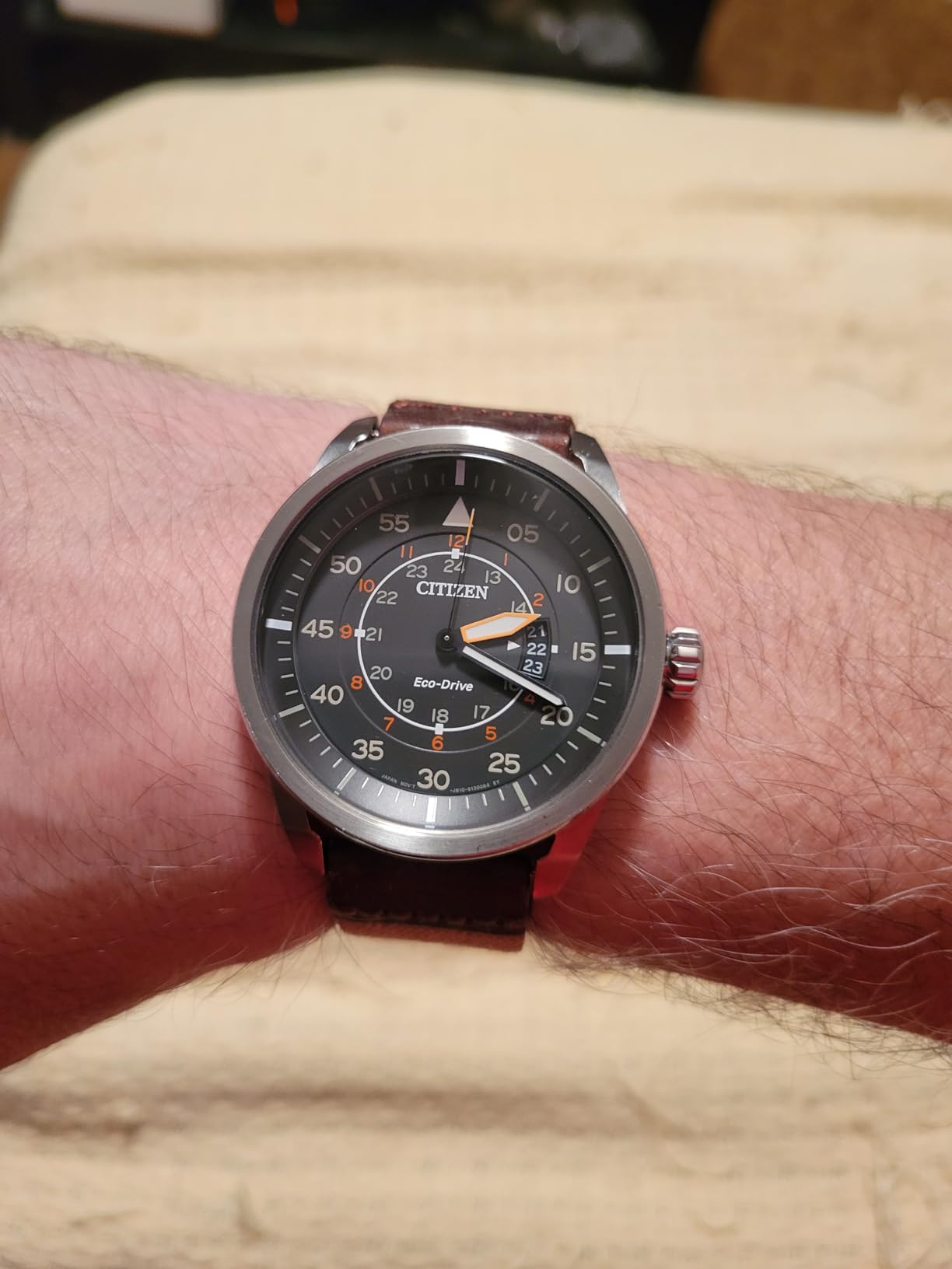 Citizen Men’s Eco-Drive 3-Hand Date Avion Watch with Leather Strap (Style: AW1361:10H) customer photo 2
