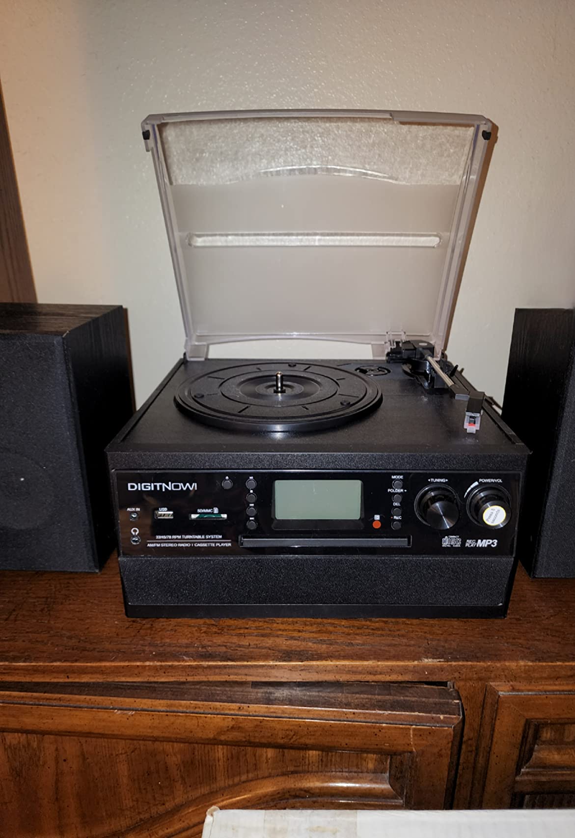 DIGITNOW Bluetooth Record Player Turntable with Stereo Speaker, LP Vinyl to MP3 Converter with CD, Cassette, Radio, Aux in and USB/SD Encoding, Remote Control, Audio Music Player Built in Amplifier customer photo 1