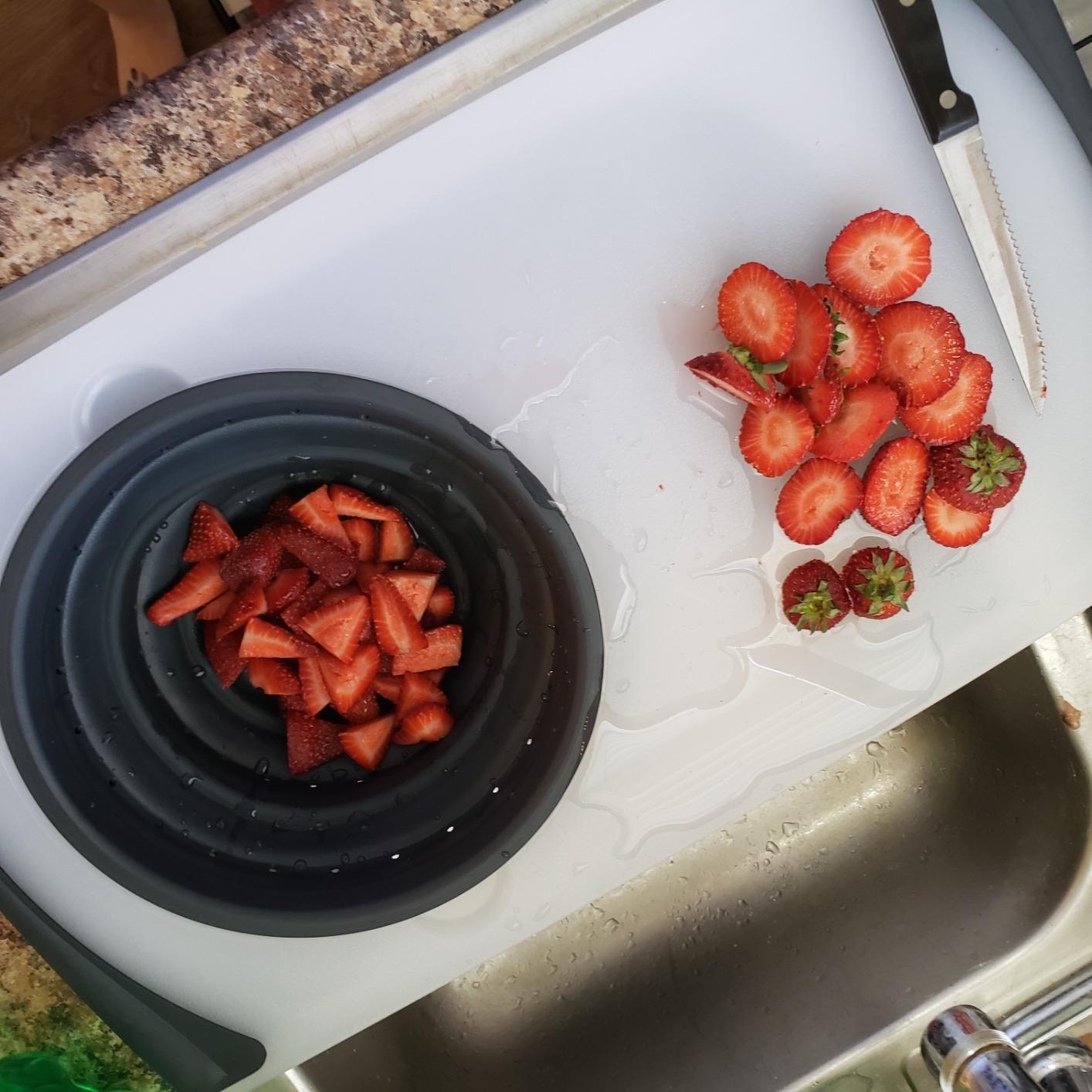 Dexas Over the Sink Poly Cutting Board with Collapsible Colander Strainer, 11.5 x 20
