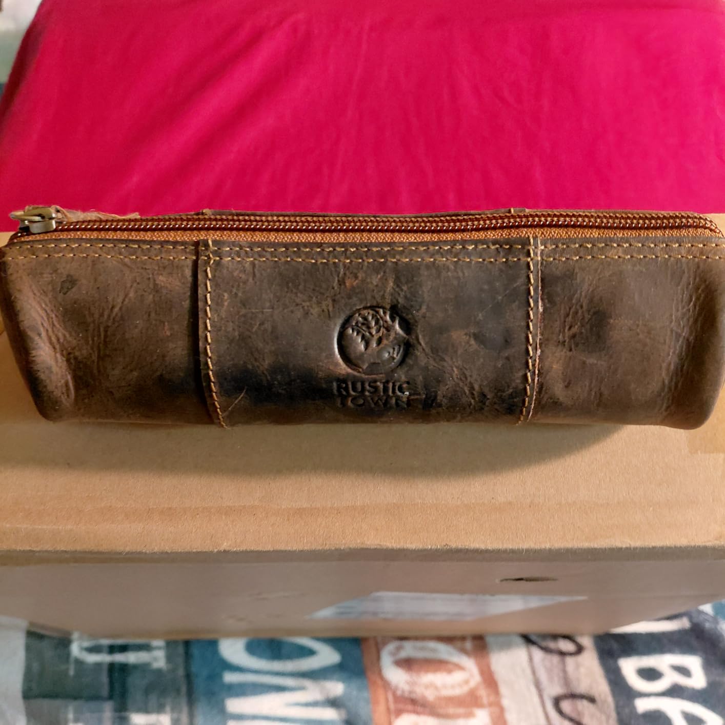 Rustic Town Leather Pencil Case - Full Grain Leather Zippered Pen Pouch - Stationery Bag Pen Holder for Work & Office customer photo 1
