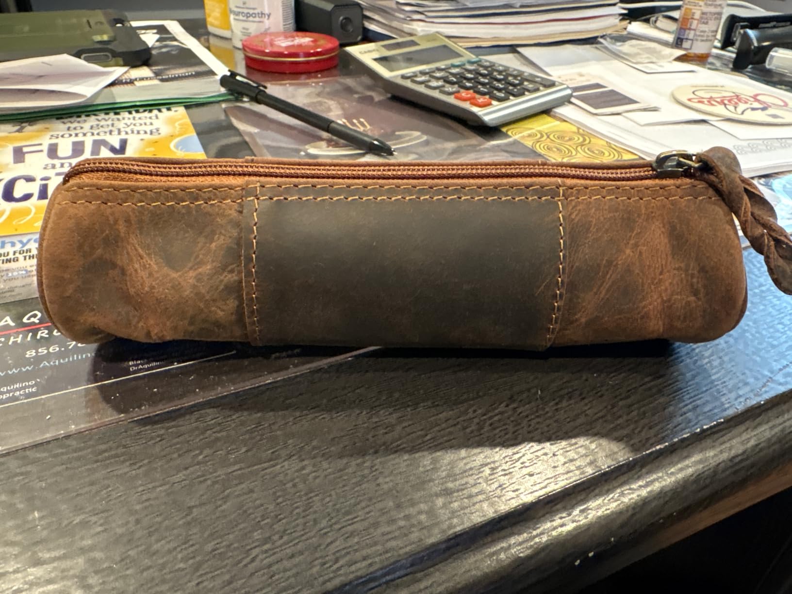 Rustic Town Leather Pencil Case - Full Grain Leather Zippered Pen Pouch - Stationery Bag Pen Holder for Work & Office customer photo 2