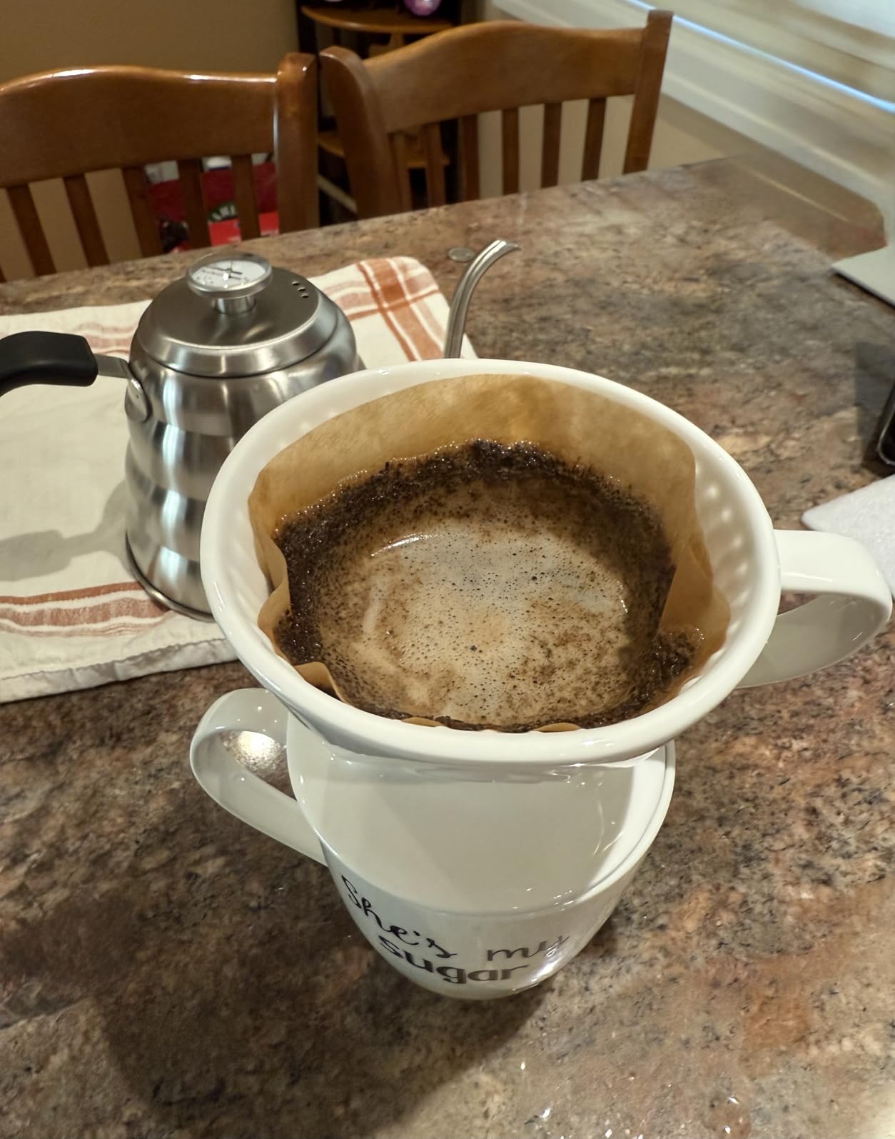 Simply Charmed Ceramic Pour Over Coffee Maker with 40 Count Melitta Filters - Elegant Single Serve Coffee Dripper for Rich Brewed Pour Over Coffee - Base Measures 4
