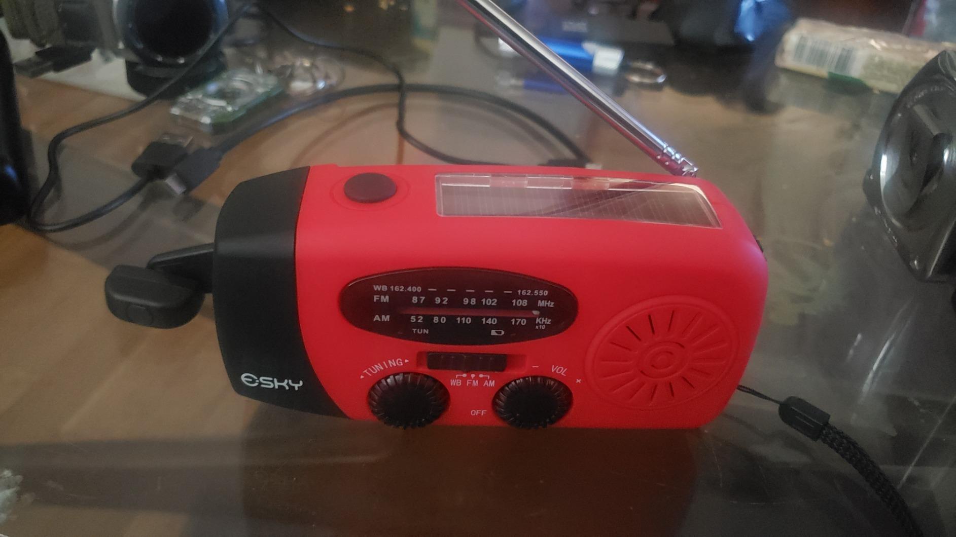 Esky Emergency Hand Crank Radio 7400mWh with 3 LED Flashlight, AM/FM/NOAA Portable Weather Radio with Built-in 2000mAh Battery, Solar Powered Radio for Indoor Outdoor Survival Camping, SOS Alarm customer photo 2