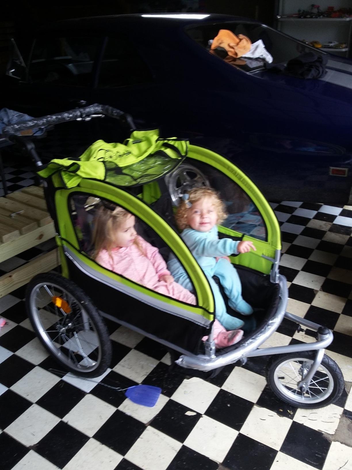 Booyah Strollers 3 in 1 Double Child Baby Bike Bicycle Trailer, Jogger, Stroller with Suspension| 88 lb Capacity | Helmet-Friendly Design, Ventilation, and Storage customer photo 2
