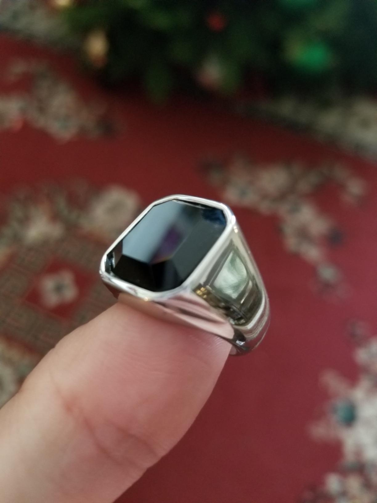 Stainless Steel Rings for Men : Fashion Square Black Agate Onyx Ring for Men, Waterproof Gemstone Ring for him, Jewelry Gift for Men Boyfriend customer photo 2