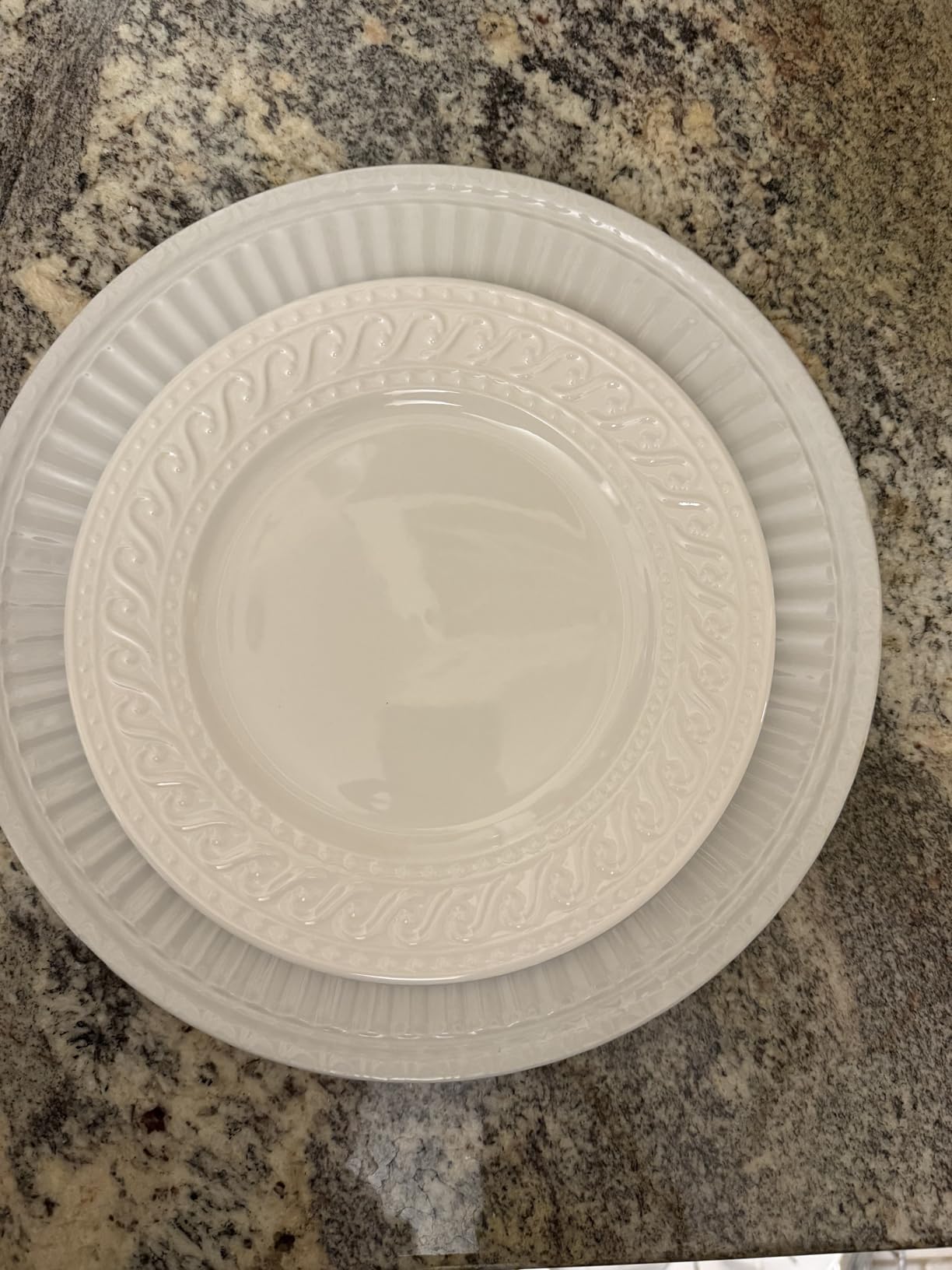 Pfaltzgraff Sylvia Dinnerware Set 32-Piece Service for 8 - White Porcelain Dinner Plates, Salad Plates, Soup Bowls and Mugs with Embossed Scrollwork customer photo 1