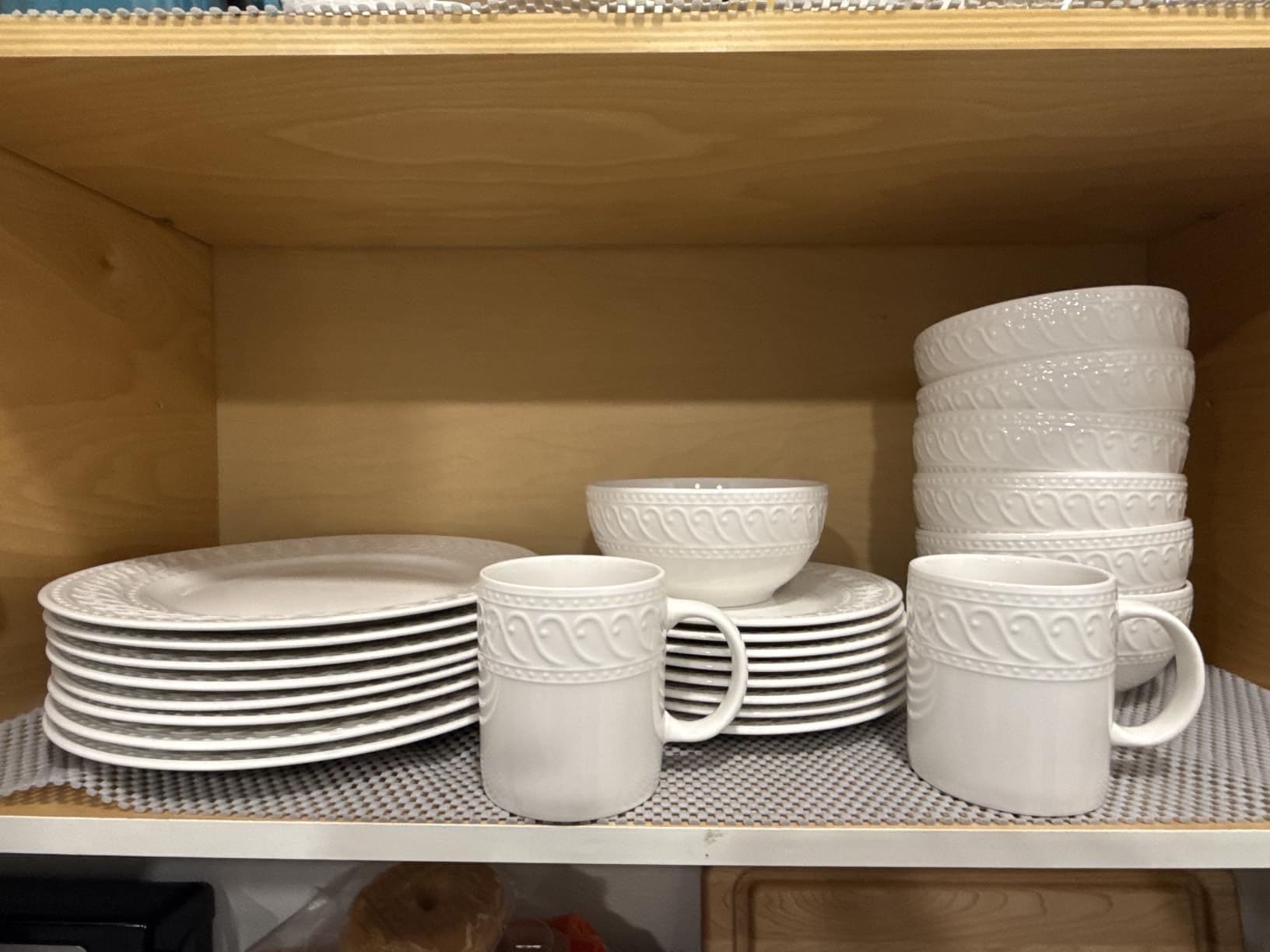 Pfaltzgraff Sylvia Dinnerware Set 32-Piece Service for 8 - White Porcelain Dinner Plates, Salad Plates, Soup Bowls and Mugs with Embossed Scrollwork customer photo 2