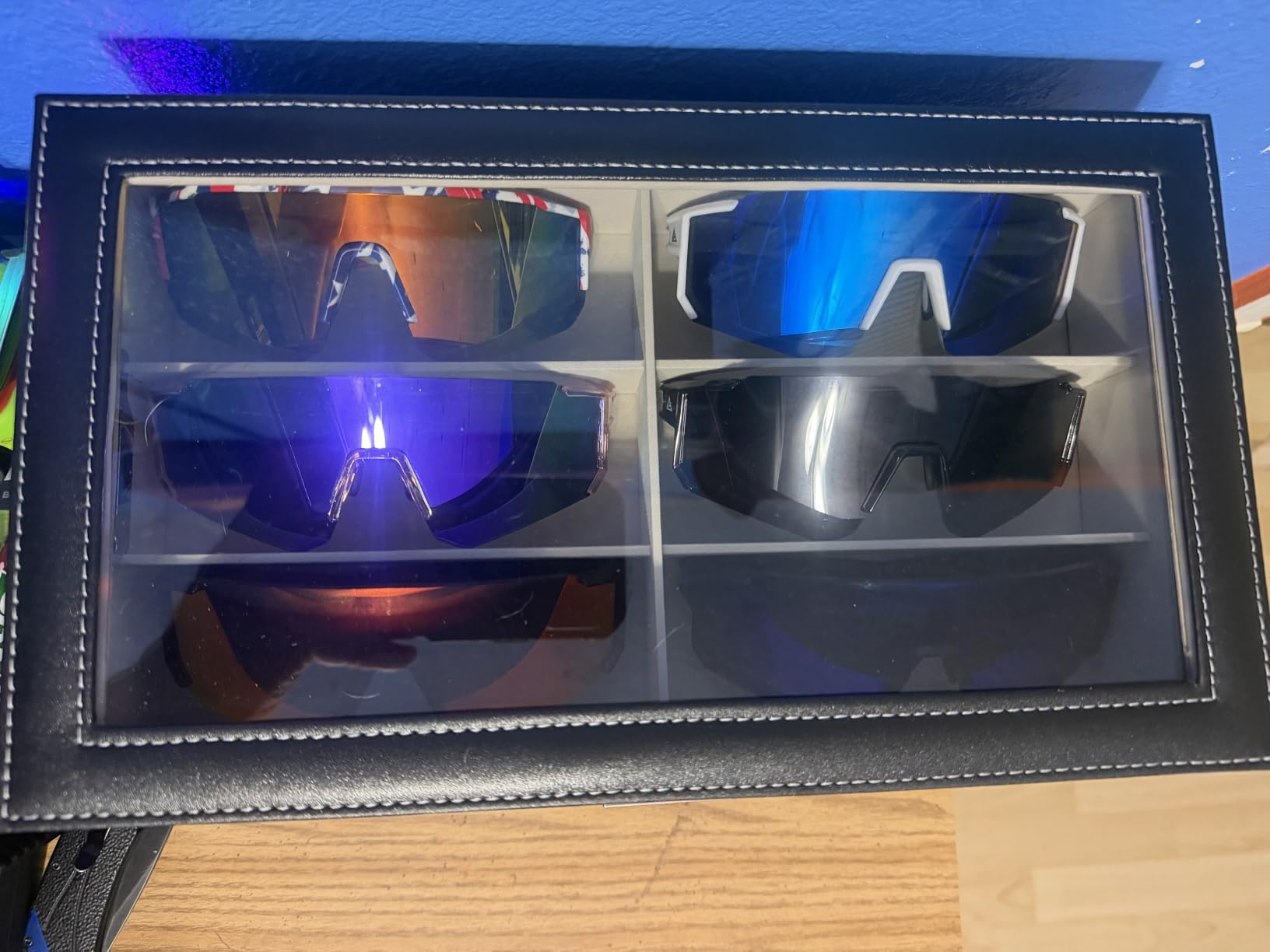CO-Z Sunglasses Organizer with 12 Slots, Multiple Eyeglasses Eyewear Display Case for Women Men, 2 Story Leather Multi Sunglasses Jewelry Collection Holder with Drawer customer photo 2