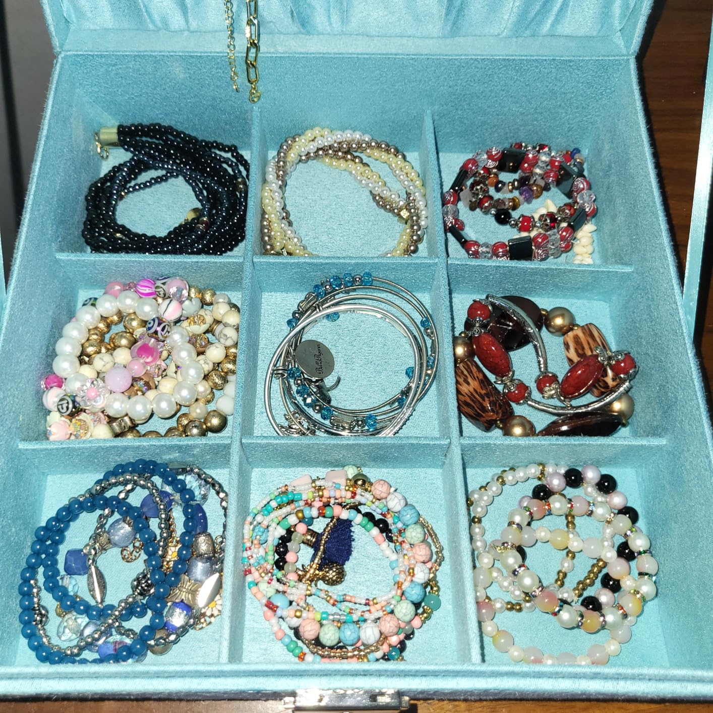Two-Layer lint Jewelry Box Organizer Display Storage case with Lock (Blue) customer photo 1