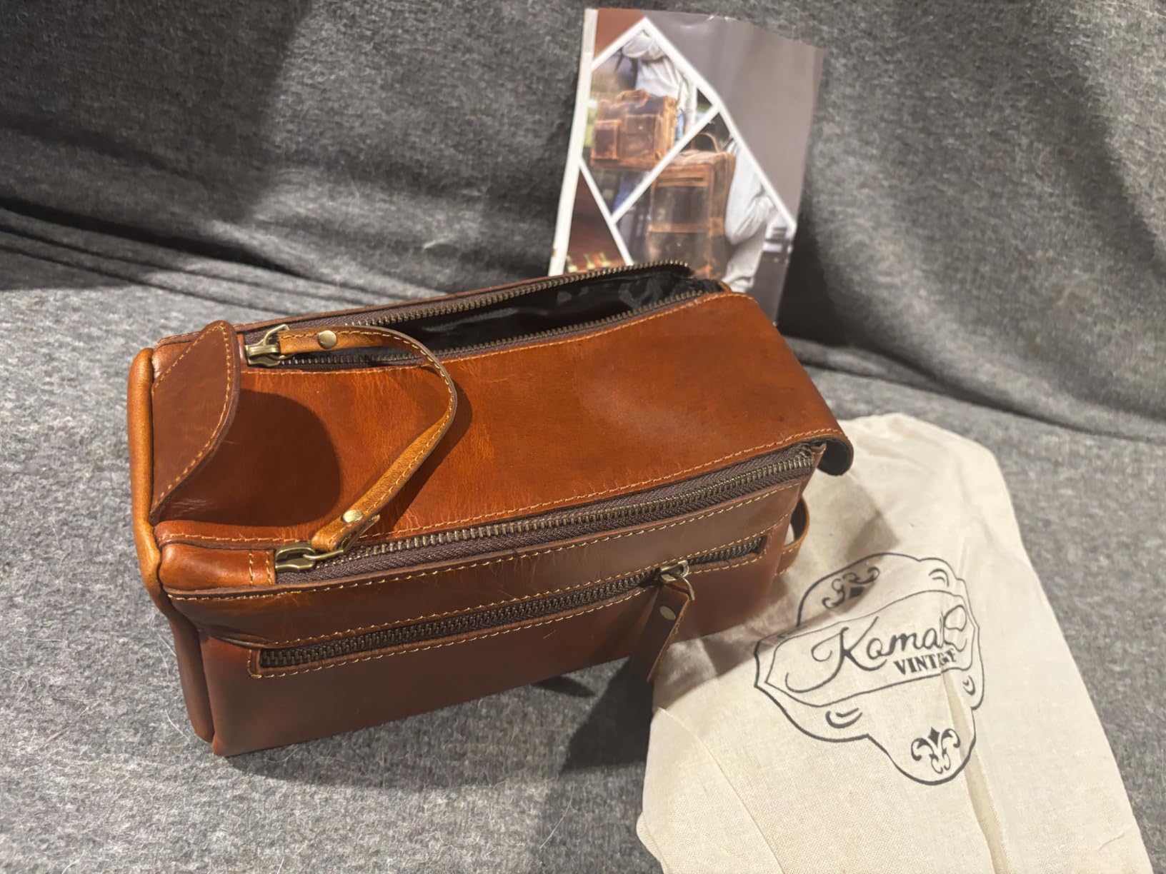 KomalC Buffalo Leather Toiletry Bag for Men & Women, Travel Pouch customer photo 1