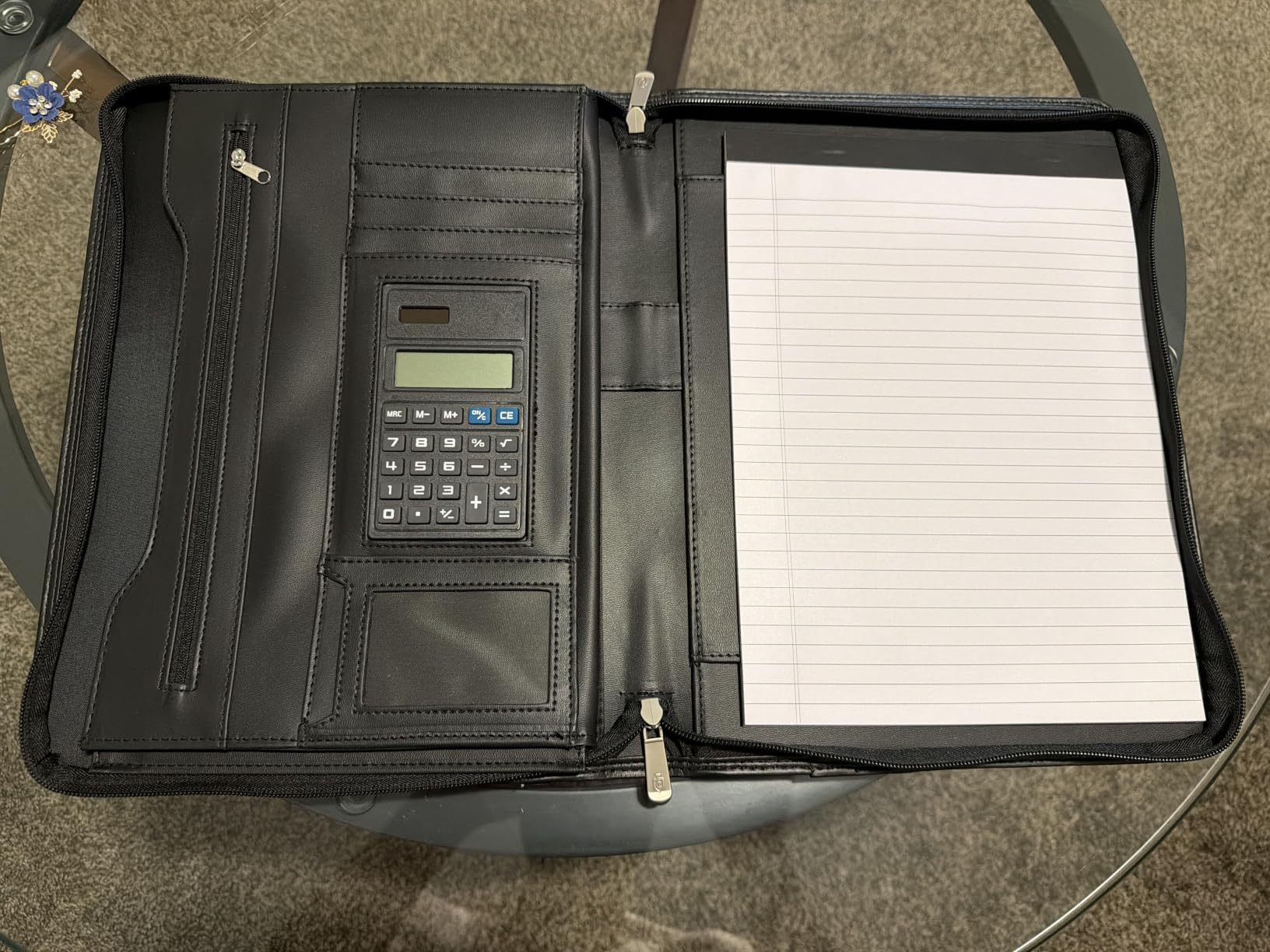 Cossini Black Superior Vegan Leather Business Portfolio with Zipper – Padfolio All-in-One. Smartest Protective 10.1 Inch Tablet Sleeve, Presentation Slot, Solar Calculator, Card Storage, Writing Pad customer photo 2