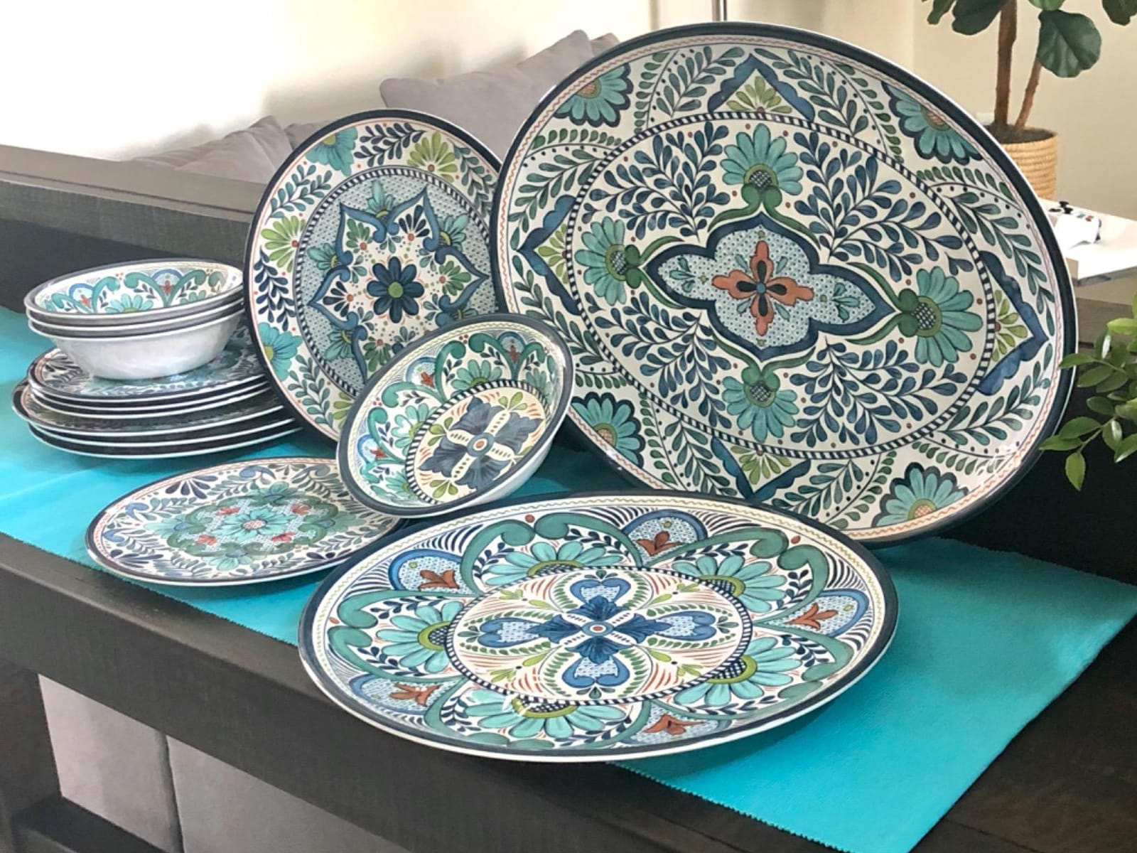 Talavera Melamine 12-Piece Dinnerware Set – Multicolored Plates and Bowls for 4, Spanish Tile-Inspired, Durable, Lightweight, Shatterproof, Dishwasher Safe, Indoor Outdoor Tableware customer photo 1